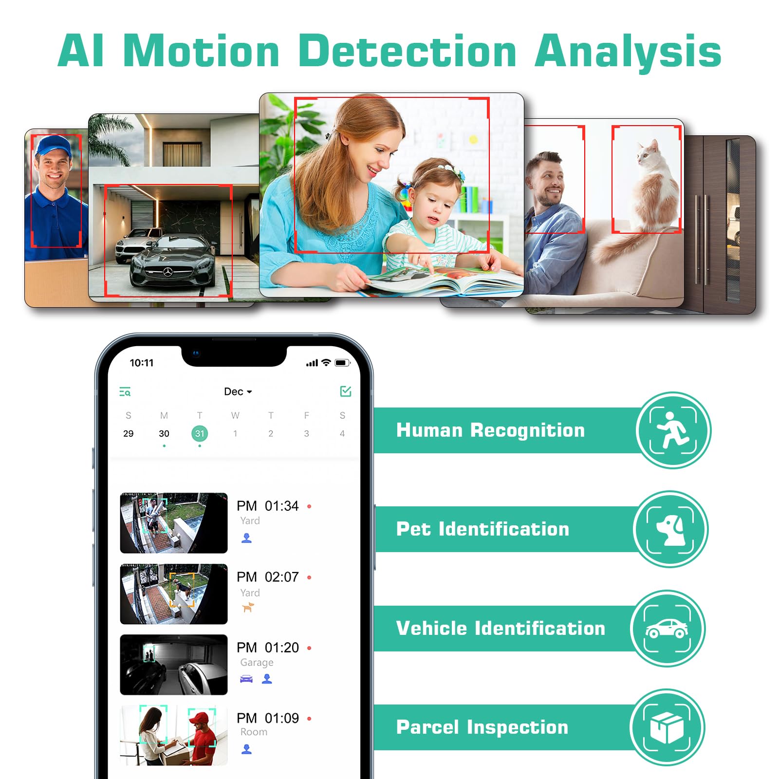 Hnkeyjx Security Cameras Wireless Outdoor 2 Pack, 1080P Wifi Surveillance Indoor Home Camera Battery Powered, Night Vision Ai Mo