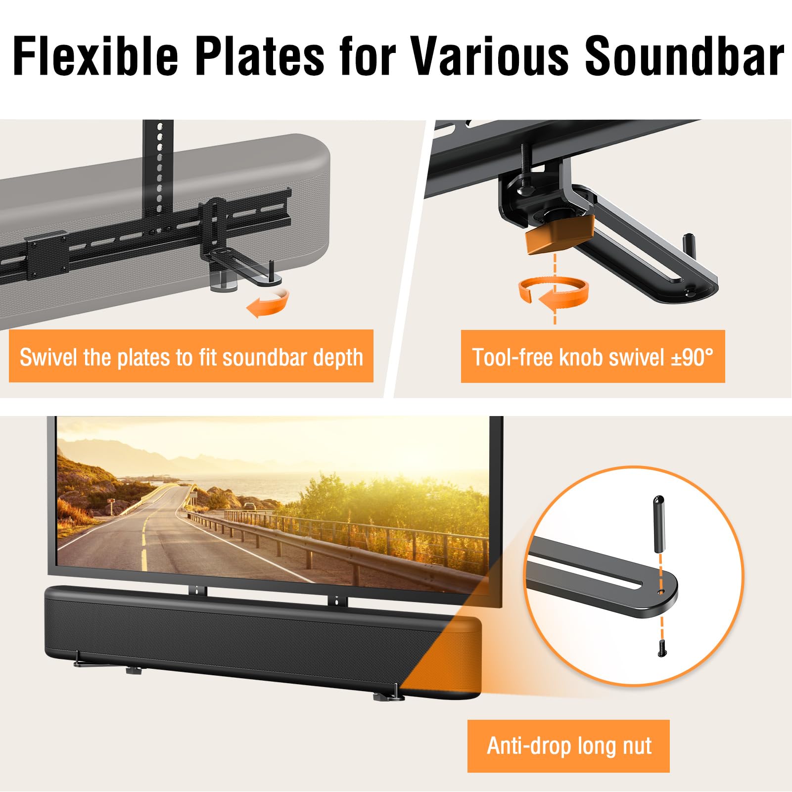 Elived Soundbar Mount Soundbar Mounting Bracket Under Tv For Soundbar With/Without Holes, Sound Bar Tv Bracket With 6.5'' Holder