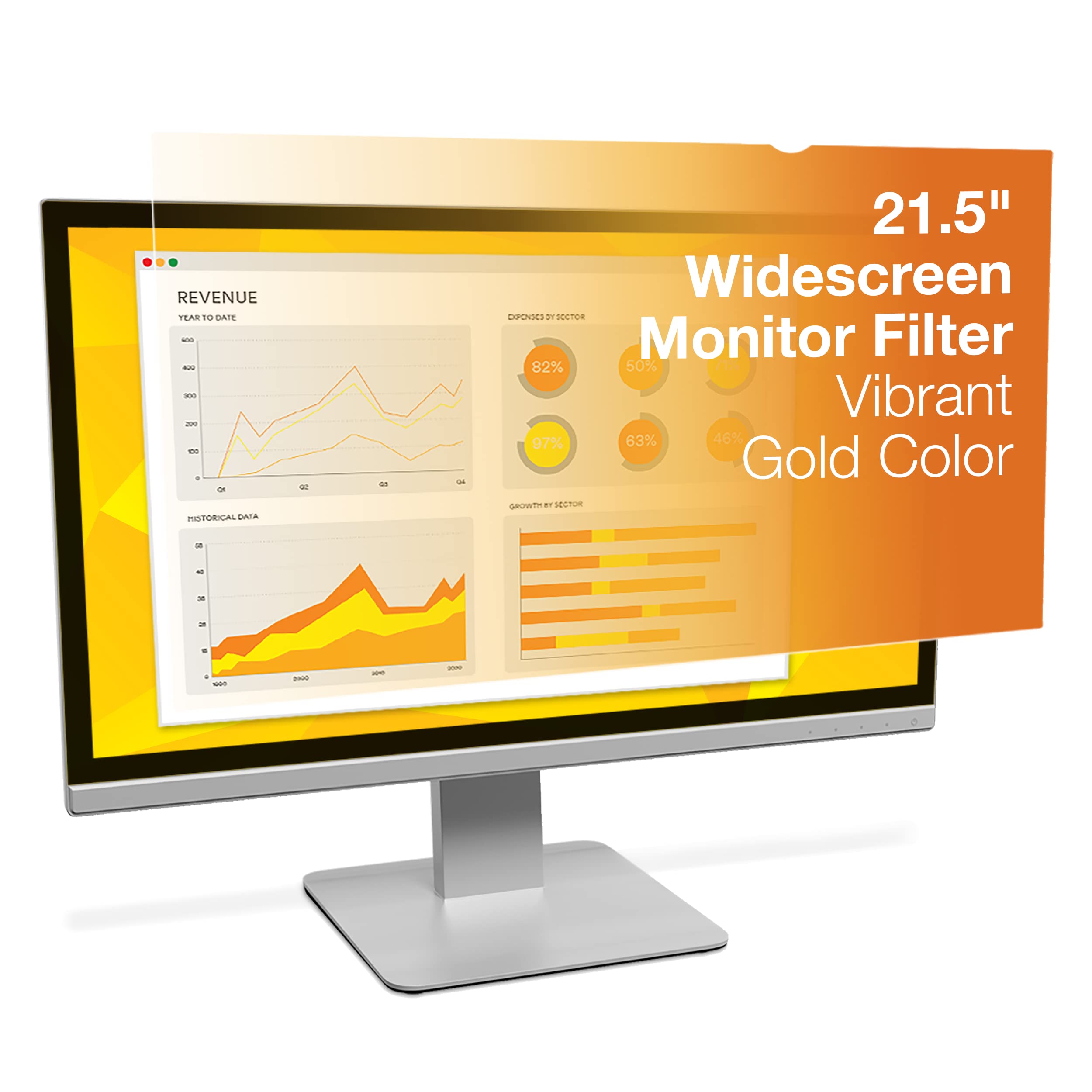 3M Gold Privacy Filter For 21.5 Inch Widescreen Monitor, Reversible Gold/Black, Reduces Blue Light, Increased Clarity, Screen Pr