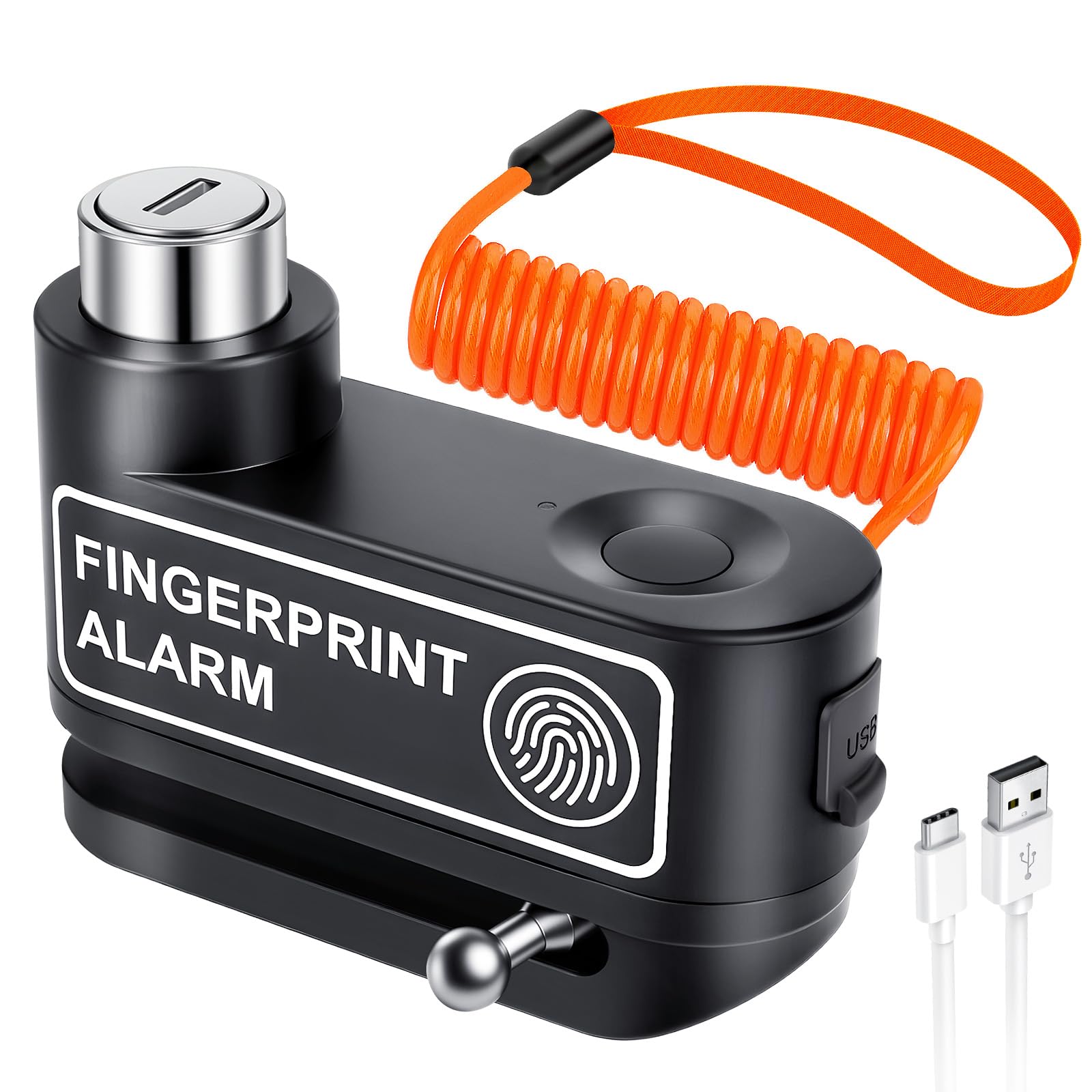 YBLNTEK Motorcycle Disc Brake Lock with Alarm, Fingerprint Anti-Theft Motorcycle Lock Rechargeable, 7mm Pin Disc Locks with 5ft 