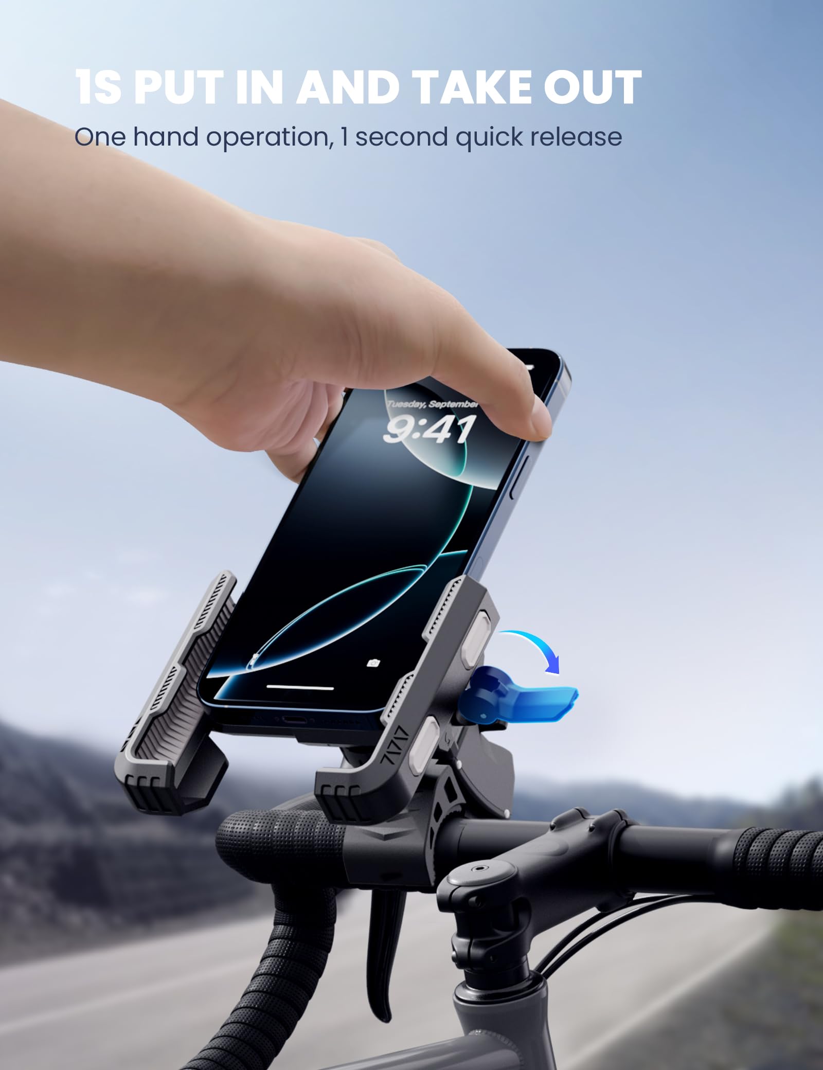 Bike Phone Mount For Electric, Mountain, Scooter, And Dirt Bikes [Camera Friendly] [1S Lock] Universal 360 Bicycle Handlebar Hol