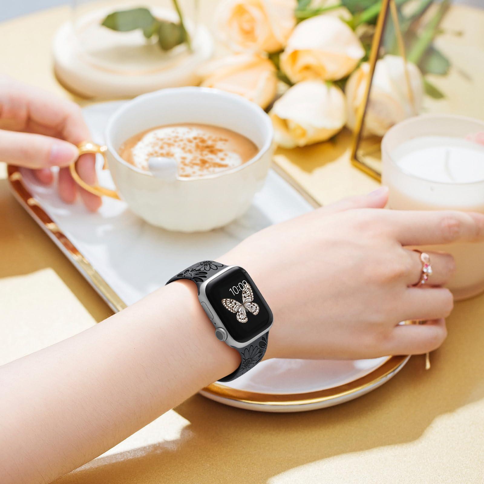 Daqin Compatible With Apple Watch Band 44Mm 45Mm 46Mm 42Mm 49Mm Women,Cute Flower Soft Silicone Breathable Sport Iwatch Band For