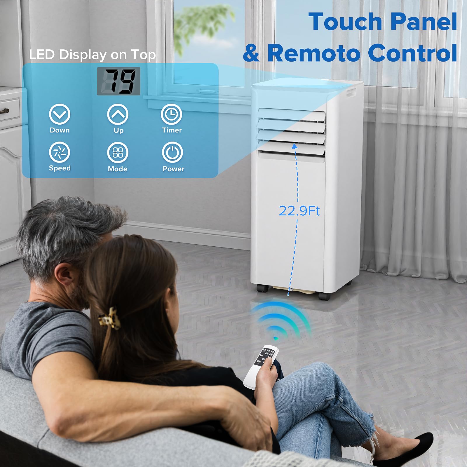 Zafro 8000 Btu Portable Air Conditioner Cools Up To 350 Sq. Ft., Remote Control, Led Display, 3-In-1 Modes Portable Ac Units Wit