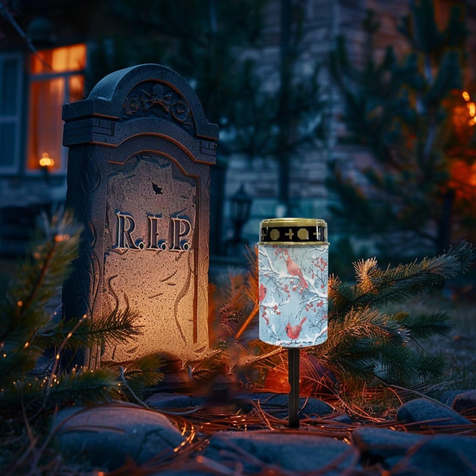 Uorisanigo Red Cardinal Bird Solar Grave Lights For Cemetery Flameless Solar Powered Light For Prayer Waterproof Outdoor Christm