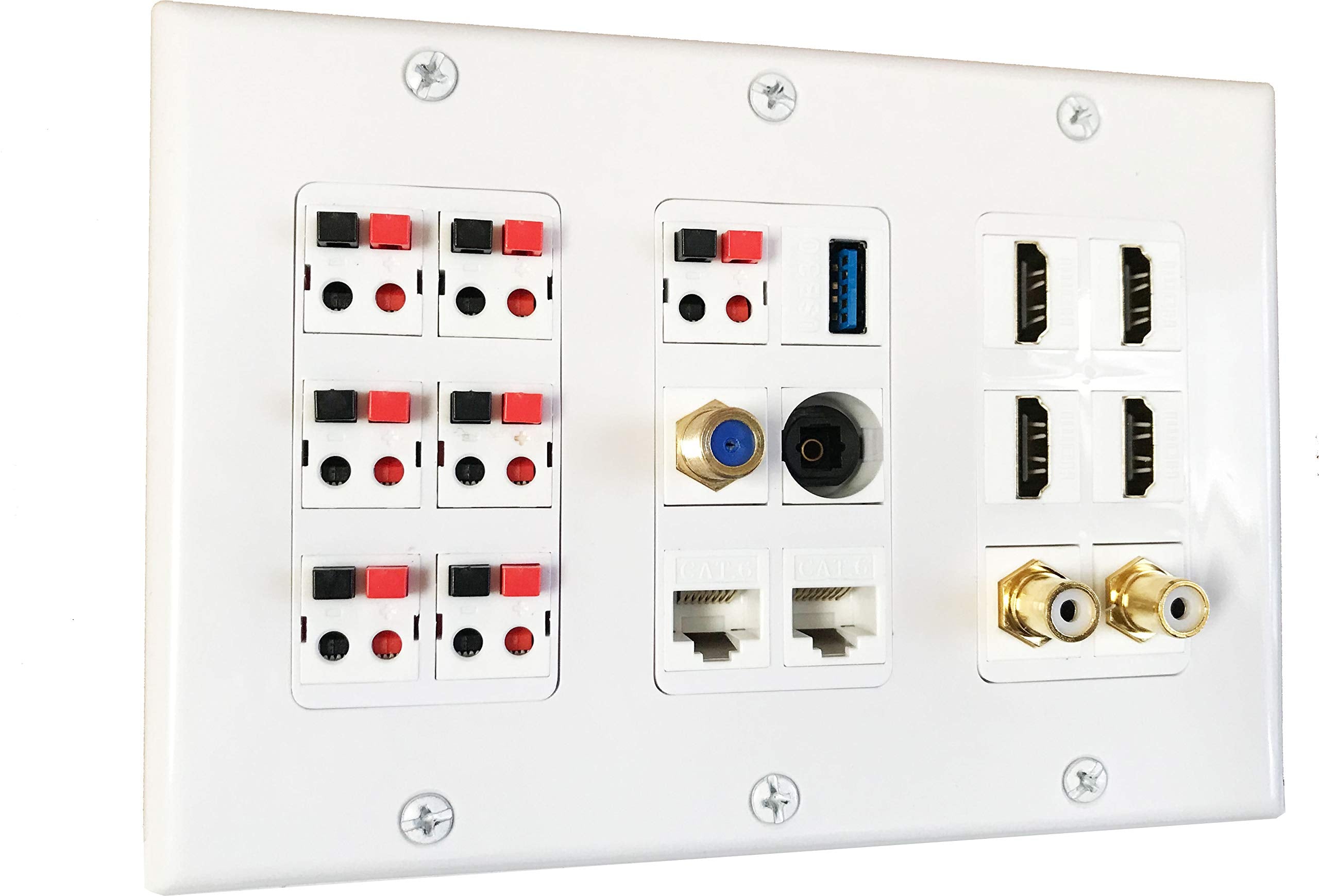 Diytech Premium Speaker Wall Plate, 7 Speaker, 4 Hdmi, 2 Rca Subwoofer, 2 Cat6 Ethernet, 1 Usb 3.0, 1 Audio Toslink, 1 Gold Coax