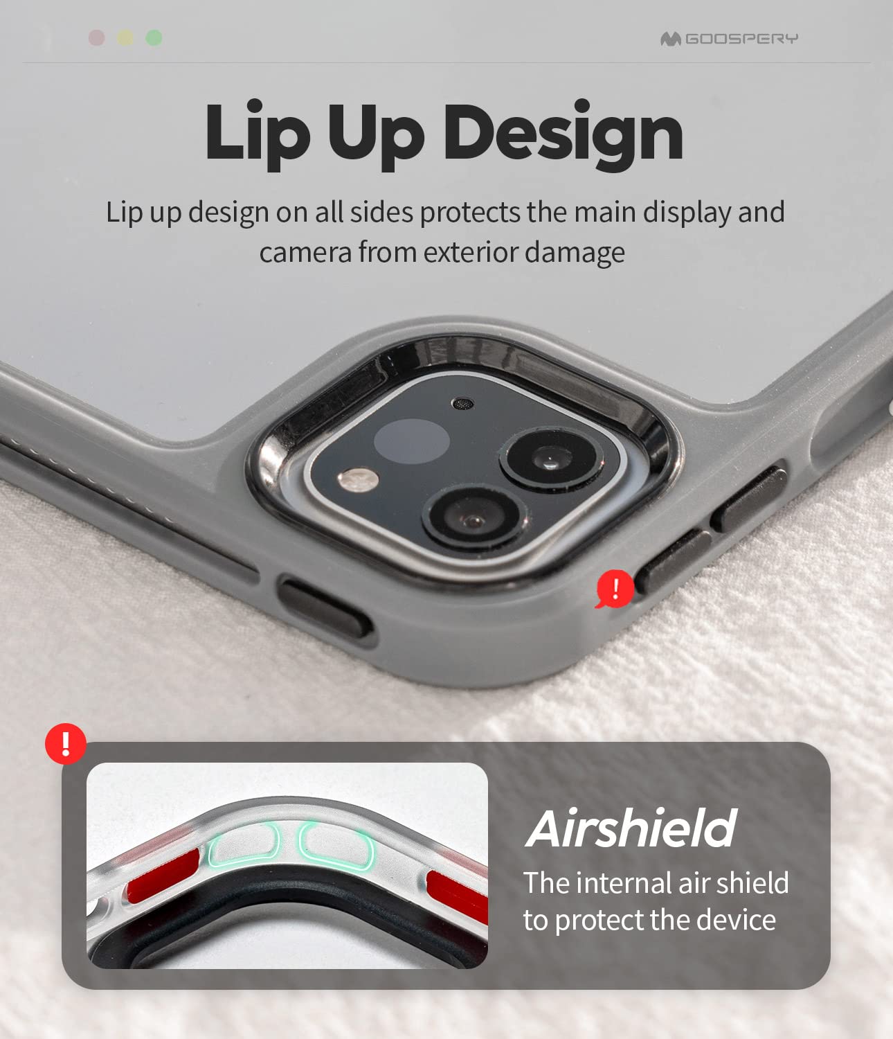 Goospery Air Shield Ipad Pro Case 6Th/ 5Th/ 4Th Generation 12.9 Inch, Daily Light Slim Case With Lip Up Durable Pc And Clear Tpu