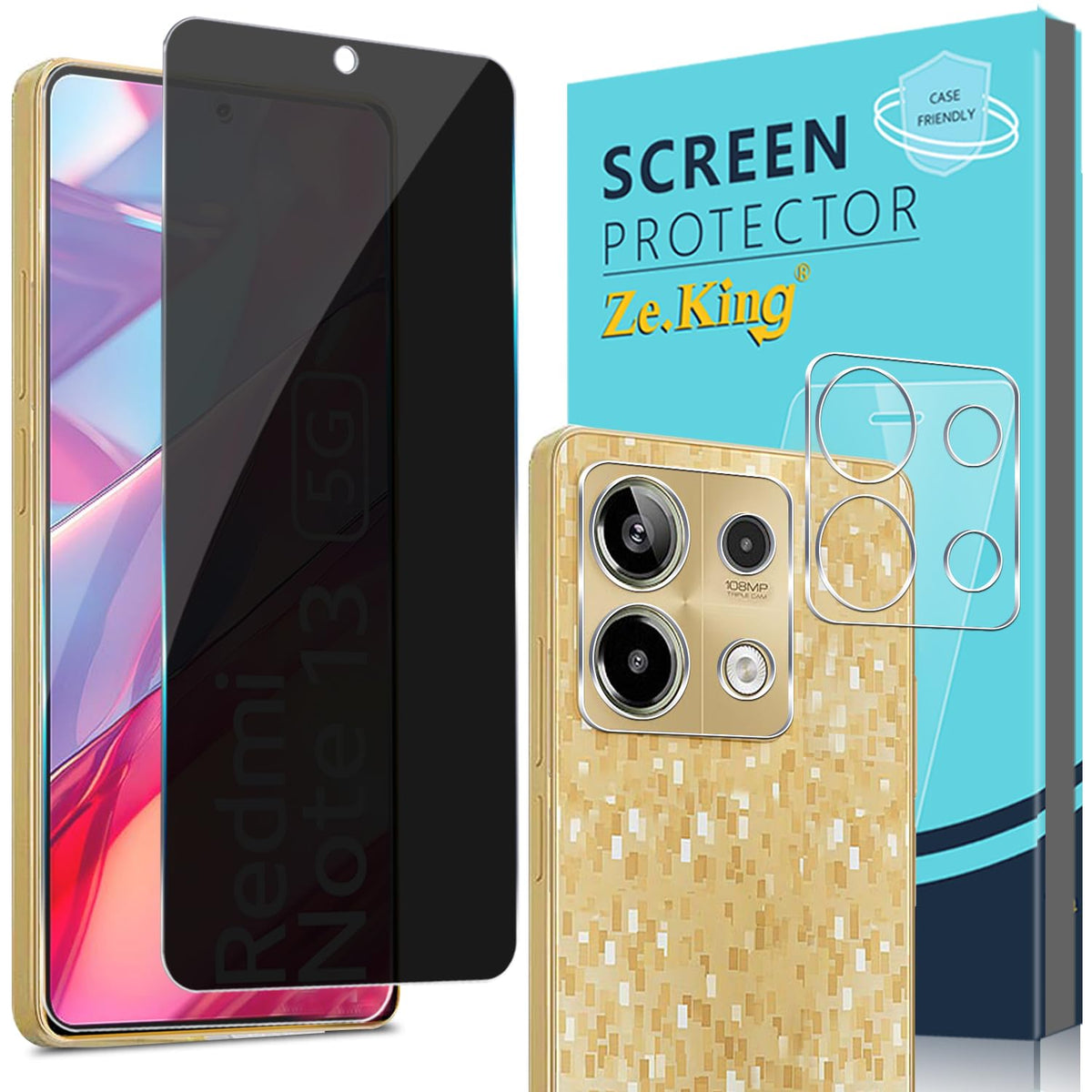 Zeking [2+2 Pack For Xiaomi Redmi Note 13 Pro 5G Privacy Tempered Glass Full Coverage Screen Protector And Camera Lens Protector