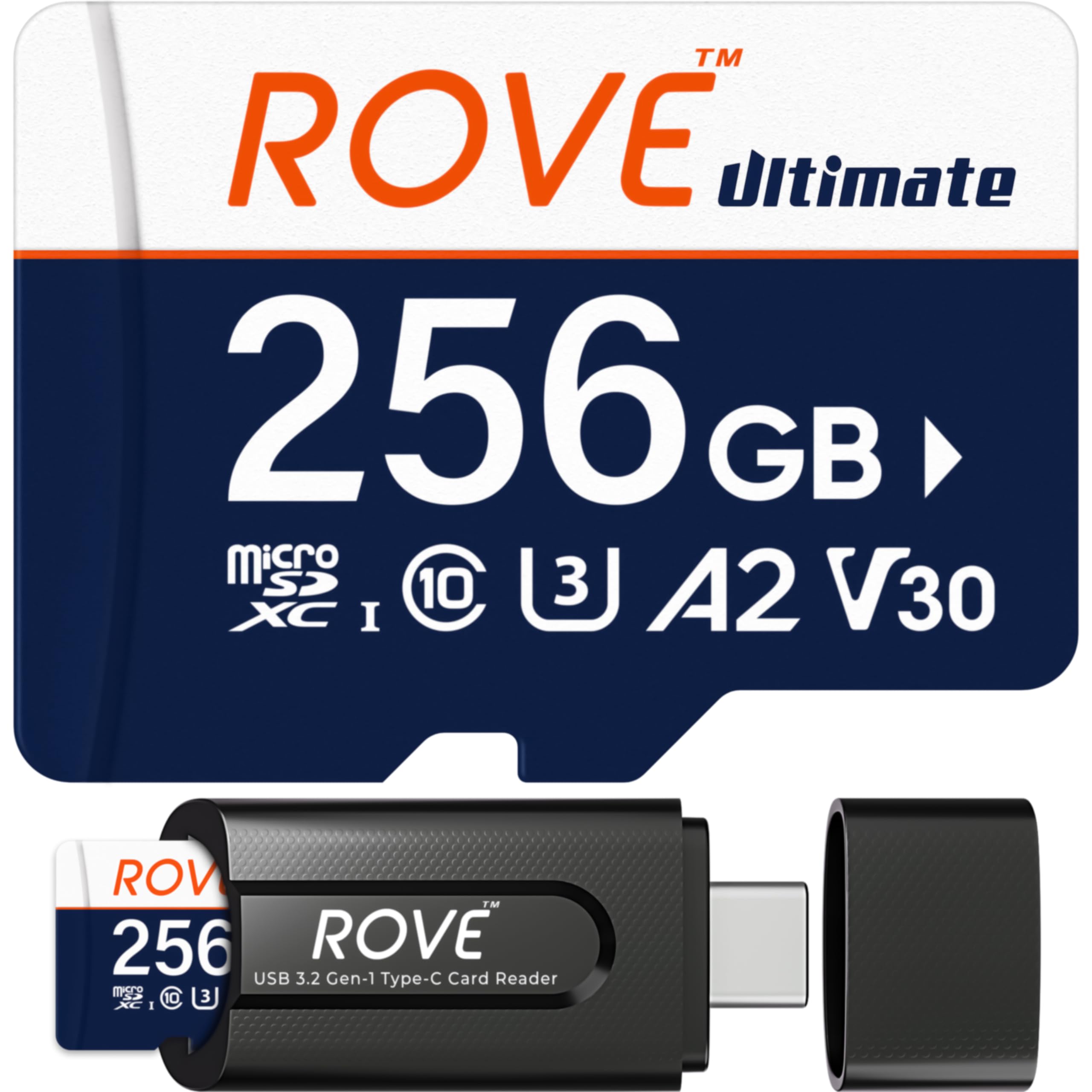 Rove Ultimate Micro Sd Card Microsdxc 256Gb Memory Card With Usb 3.2 Type C Card Reader 170Mb/S C10, U3, V30, 4K, A2 For Dash Ca