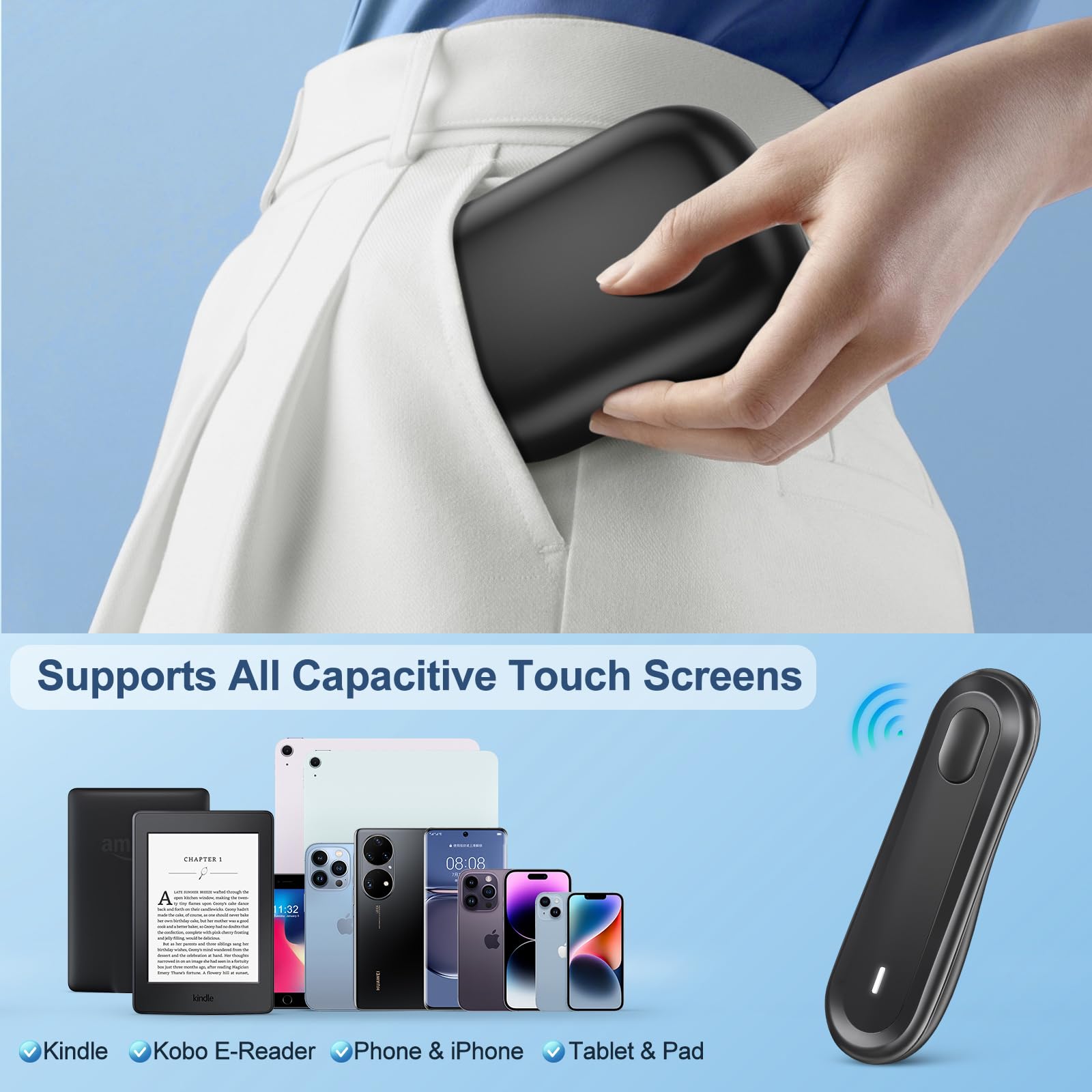 Odpop Page Turner For Kindle Paperwhite, Remote Control Page Turner For Kindle Ipad Iphone, Wireless Clicker For Kindle Accessor