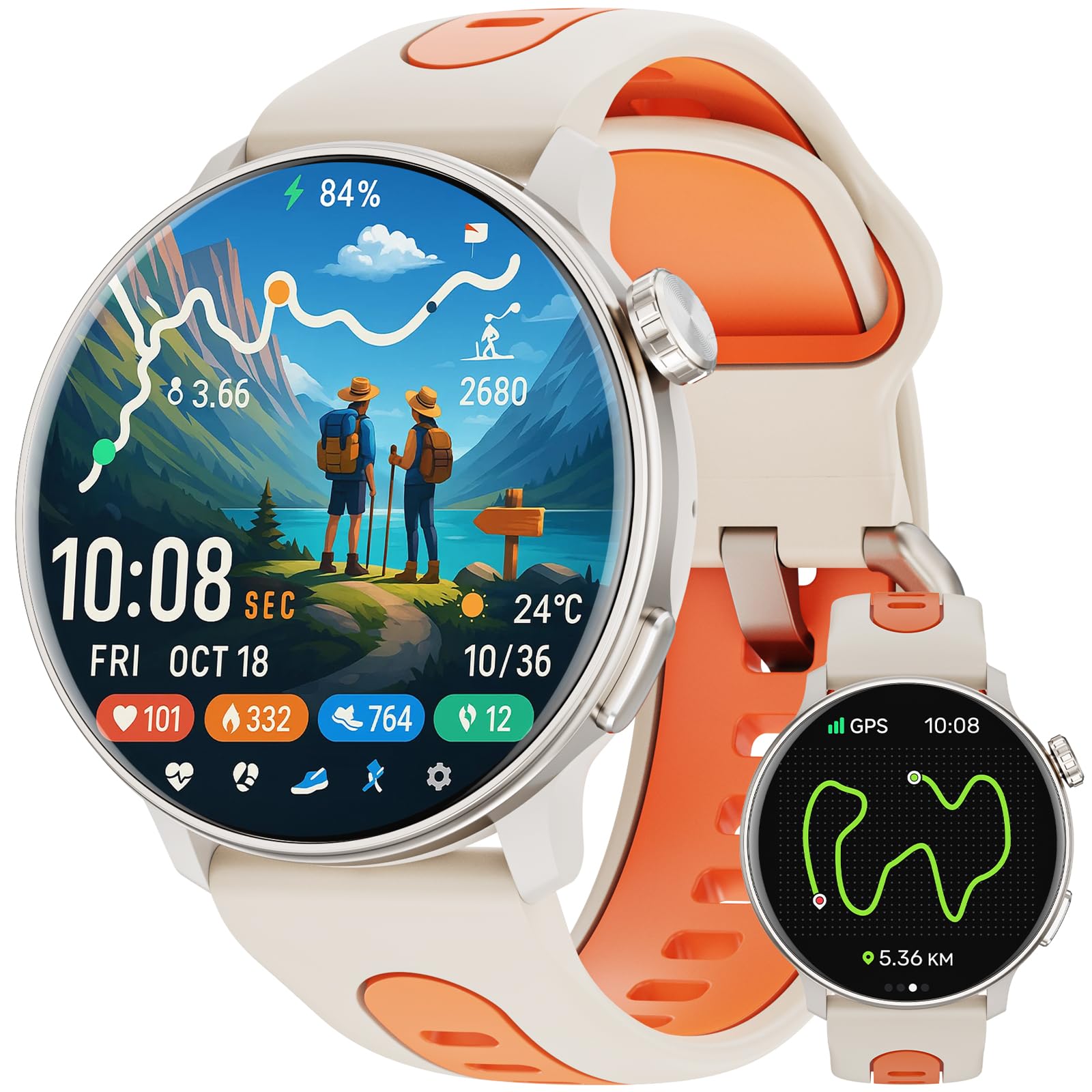 Smart Watch For Men Women Gps, 1.43'' Amoled Smartwatch With Compass/Barometer/Altimeter 100+ Sports Fitness Tracker With Health