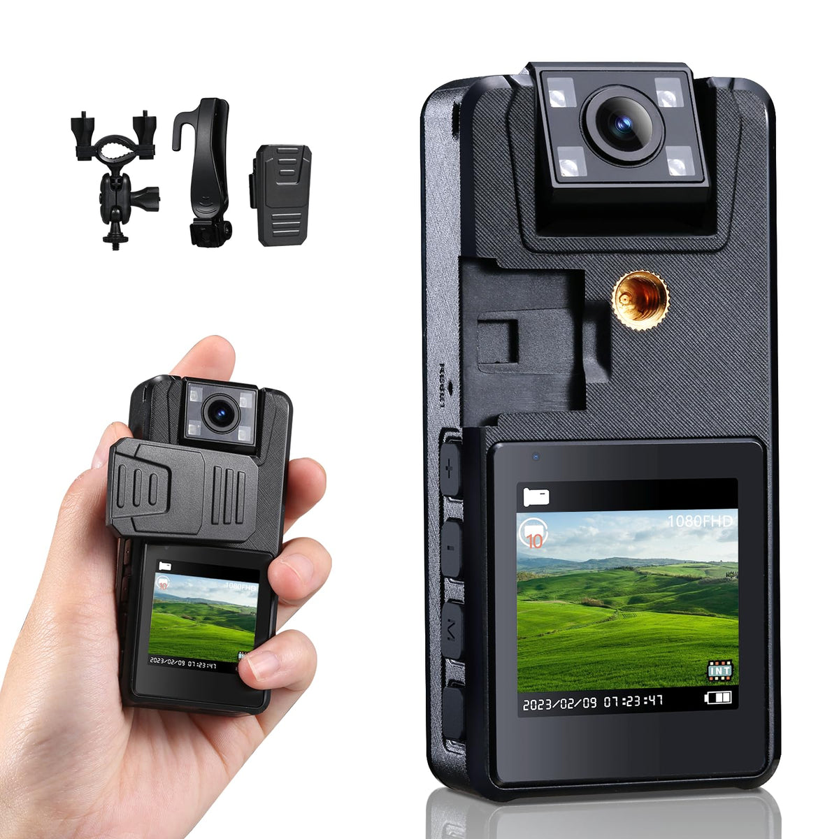 Hoestr 64Gb Body Camera, 1296P Body Cam (2500Mah) With Ir Night Vision, 180    Rotatable Lens And 3 Sturdy Clips, Camcorder With