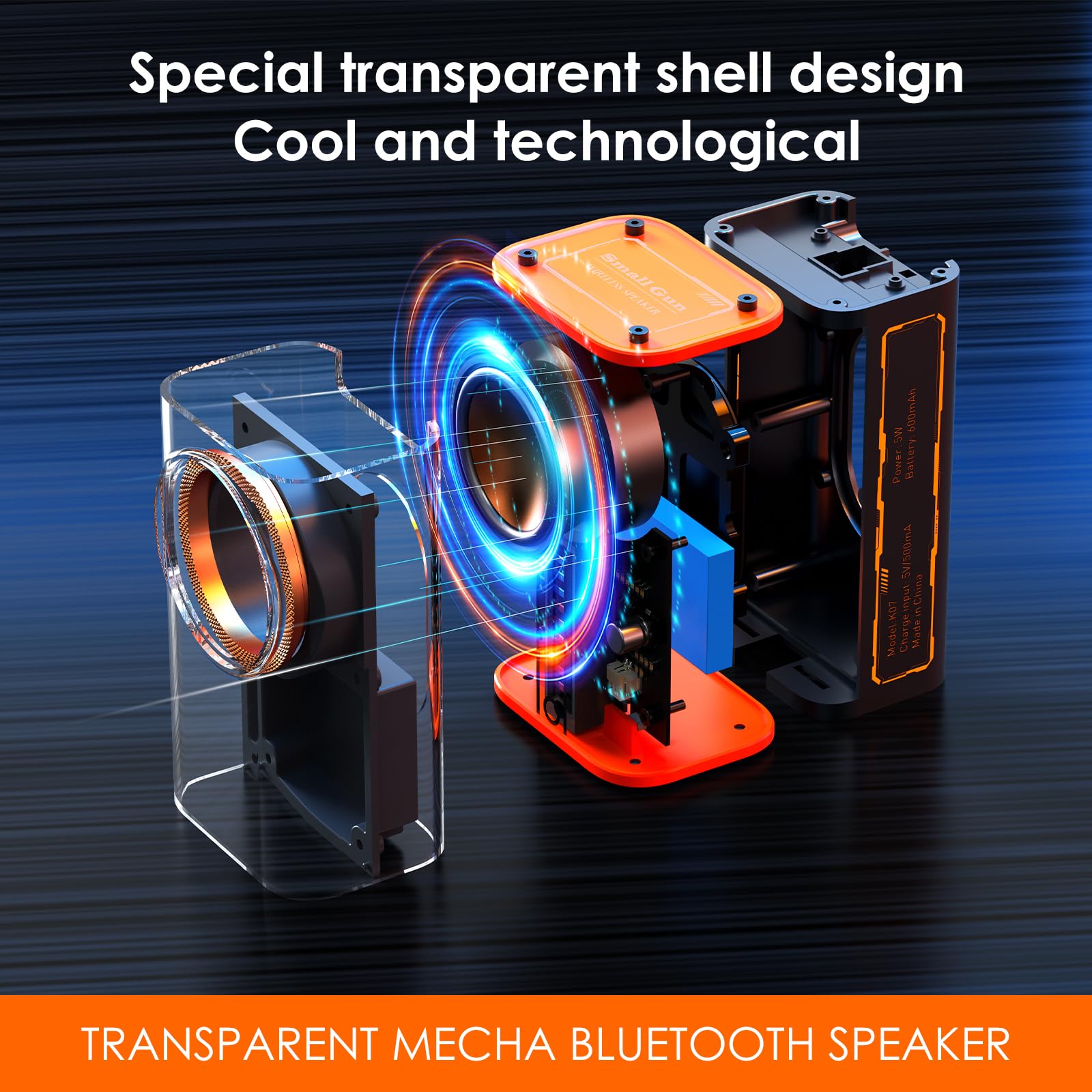 Bszhi Transparent Wireless Bluetooth Speaker Portable Mini Speaker With Led Colorful Lights Stereo Sound Tws Small Speakers For