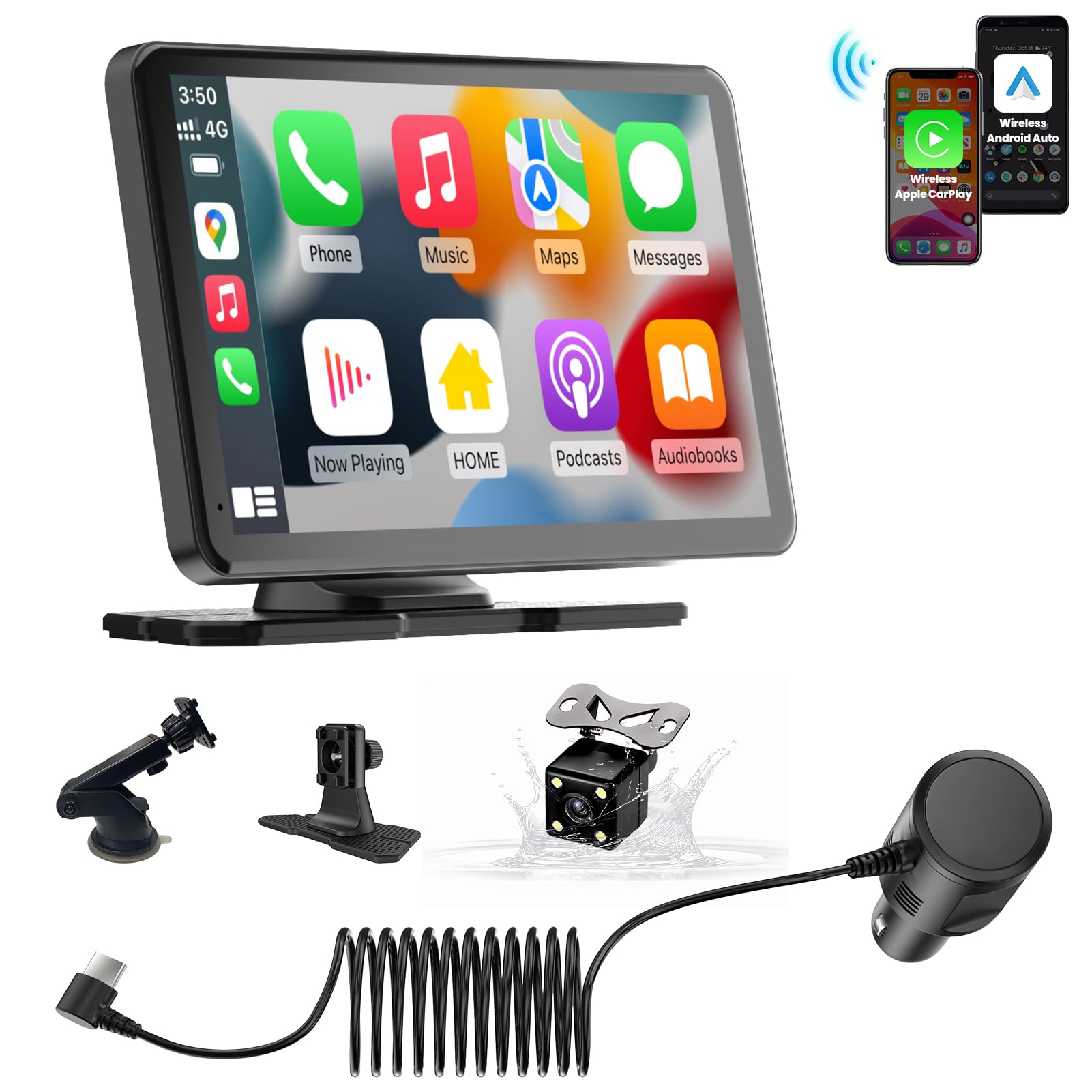 Navicam Wireless Carplay Car Stereo, 2024 Portable 7'' Hd Touchscreen Cam Compatible With Carplay & Android Auto For Car, Car St