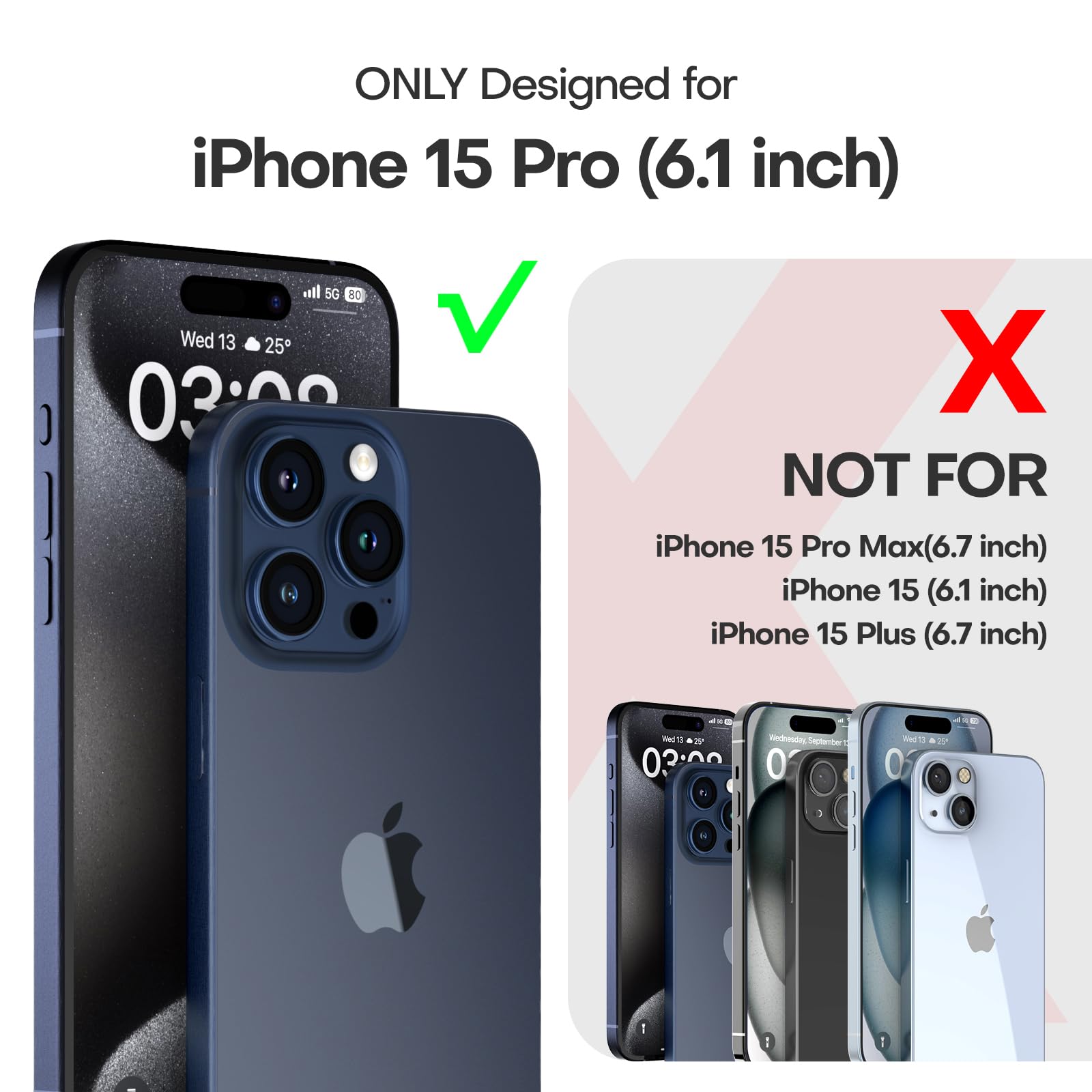 Tauri 3 In 1 For Iphone 15 Pro Case Clear, [Yellowing Resistant] With 2X Screen Protector, [Military Grade Protection] Slim Shoc