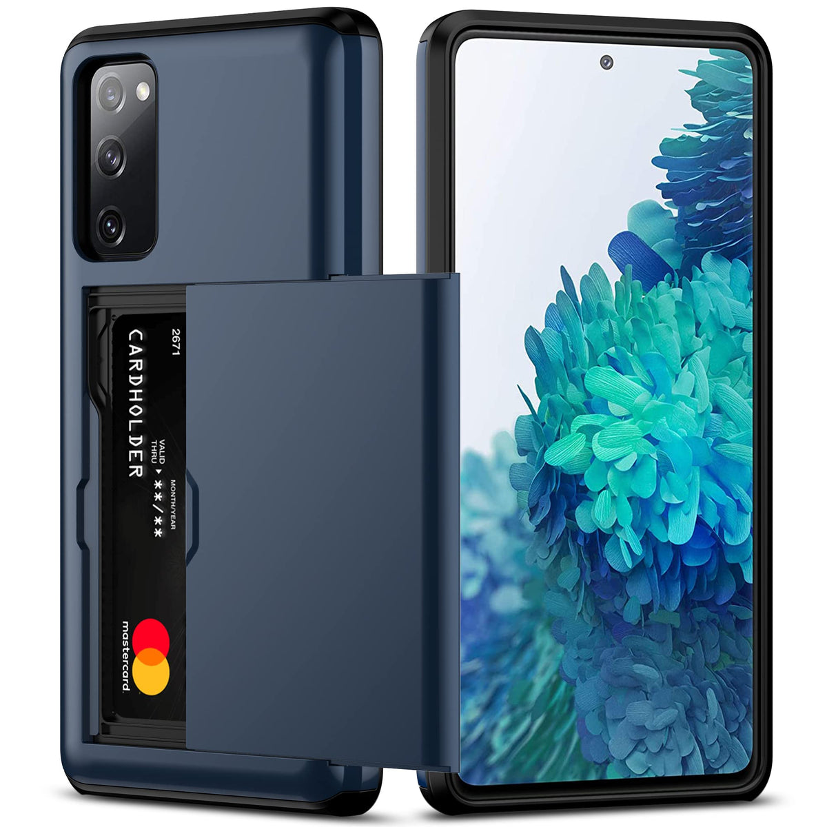 Nvollnoe For Samsung S20 Fe Case With Card Holder Dual Layer Heavy Duty Protective For Galaxy S20 Fe Case Hidden Card Slot Slim 