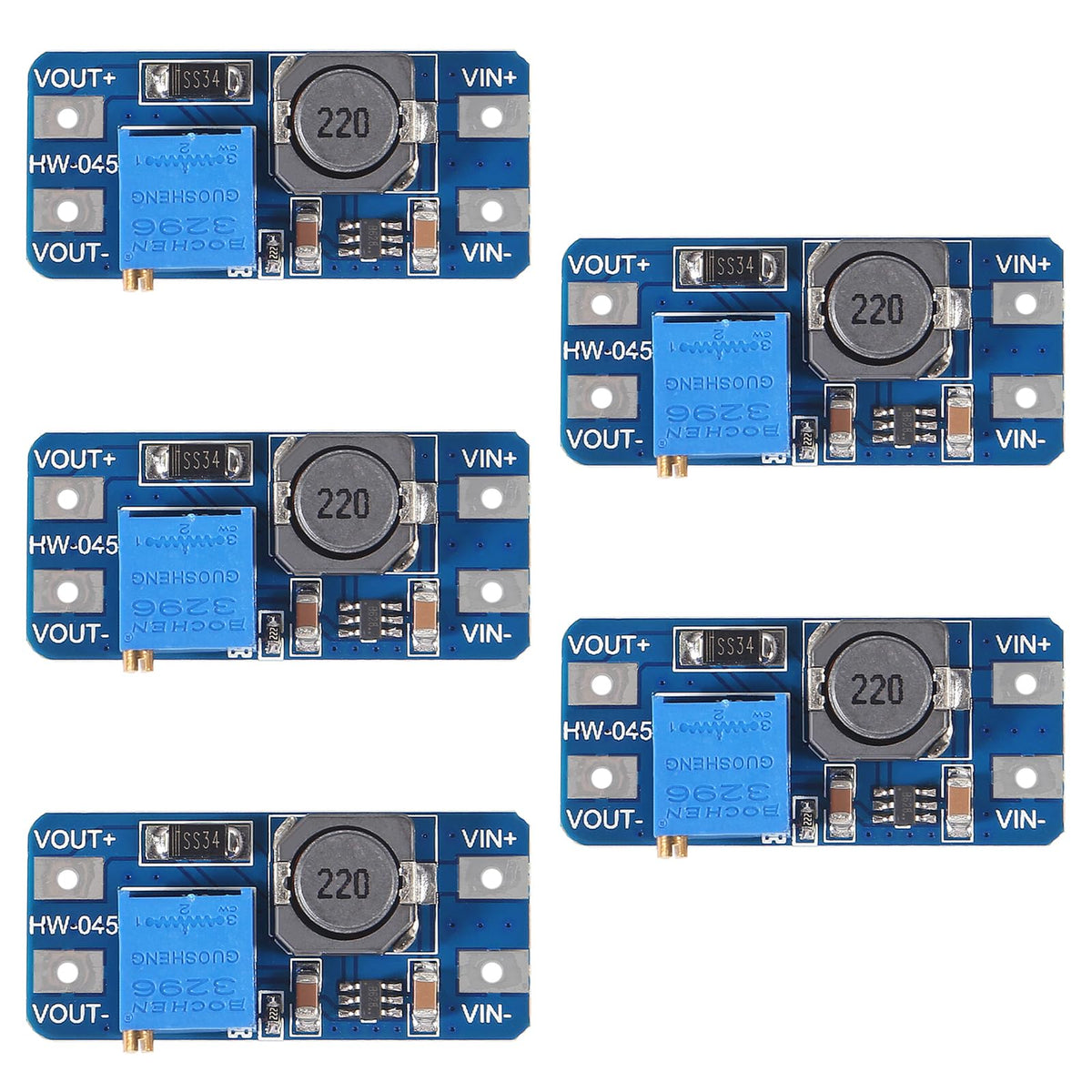 Aitrip 5Pcs Mt3608 Dc Dc Boost Converter 2A Adjustable Step Up Module Voltage Regulator Board Input Voltage 2V 24V To 5V 28V Out