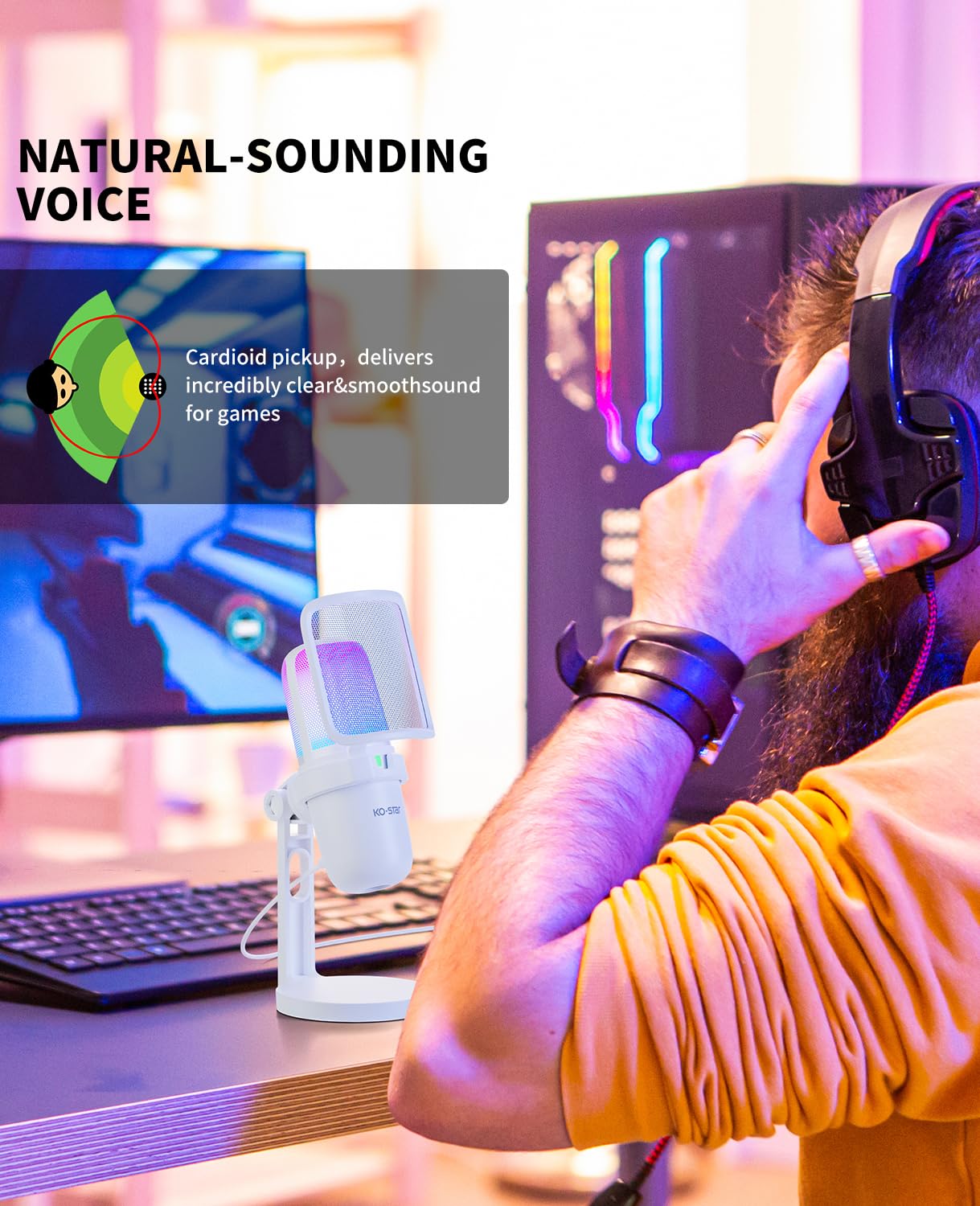 Usb Microphone For Pc,White Mini Microphone,Computer Gaming Mic For Ps4/ Ps5/ Mac,Condenser Mic With Quick Mute,Rgb Streaming Mi