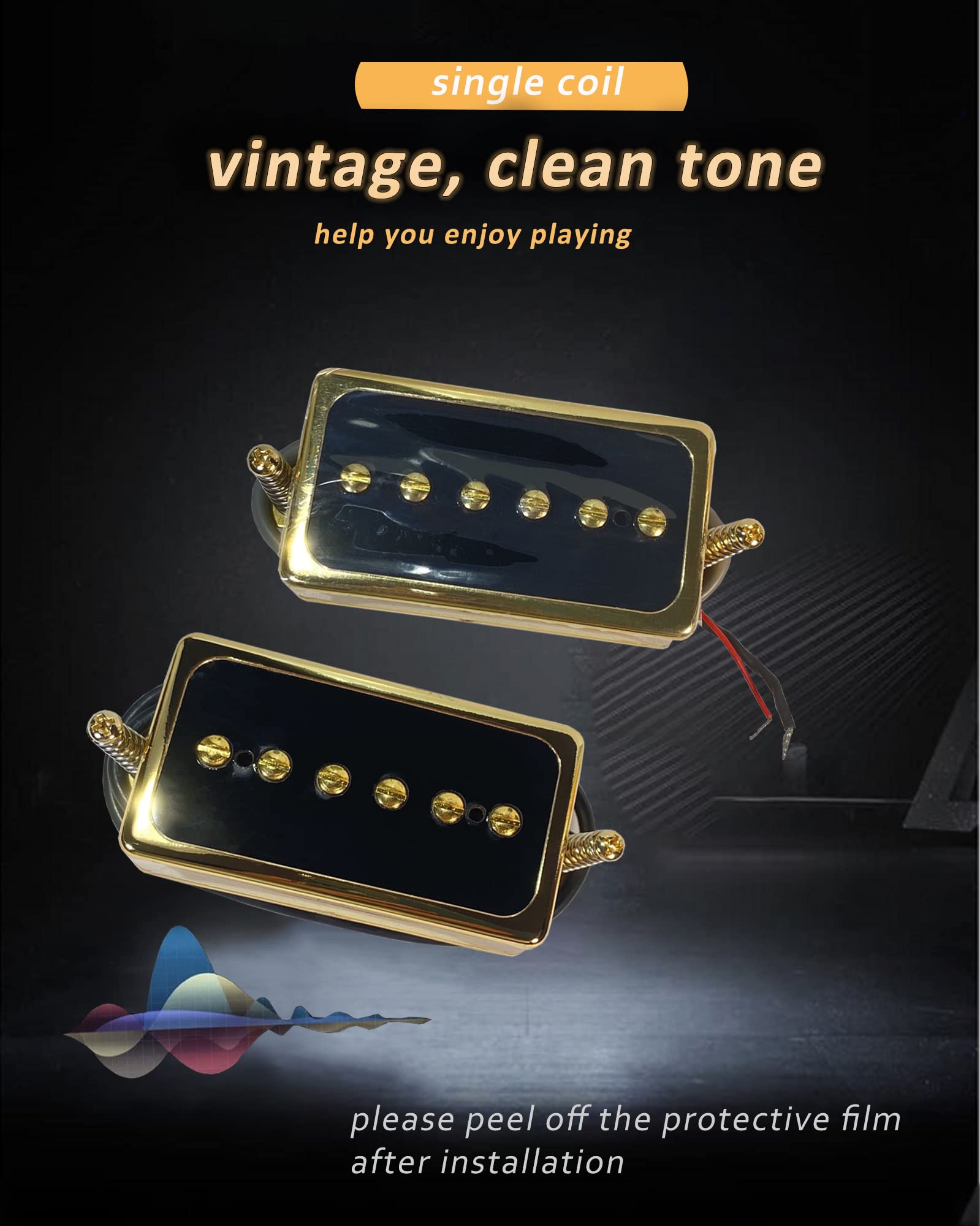 Lamsam P90 Tone Pickups Set, Humbucker Sized Single Coil Neck Pick Up And Bridge Pick Up Loaded Rubber Magnets, As Replacement P