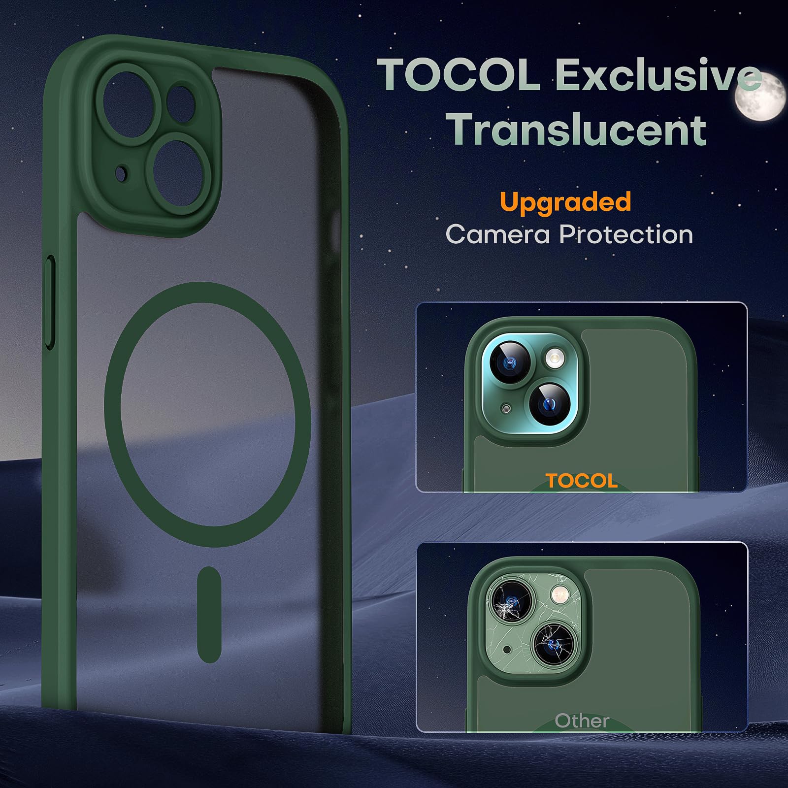 Tocol Magnetic For Iphone 13 Case, Upgraded Full Camera Protection, Compatible With Magsafe, 15Ft Drop Protection, Translucent M