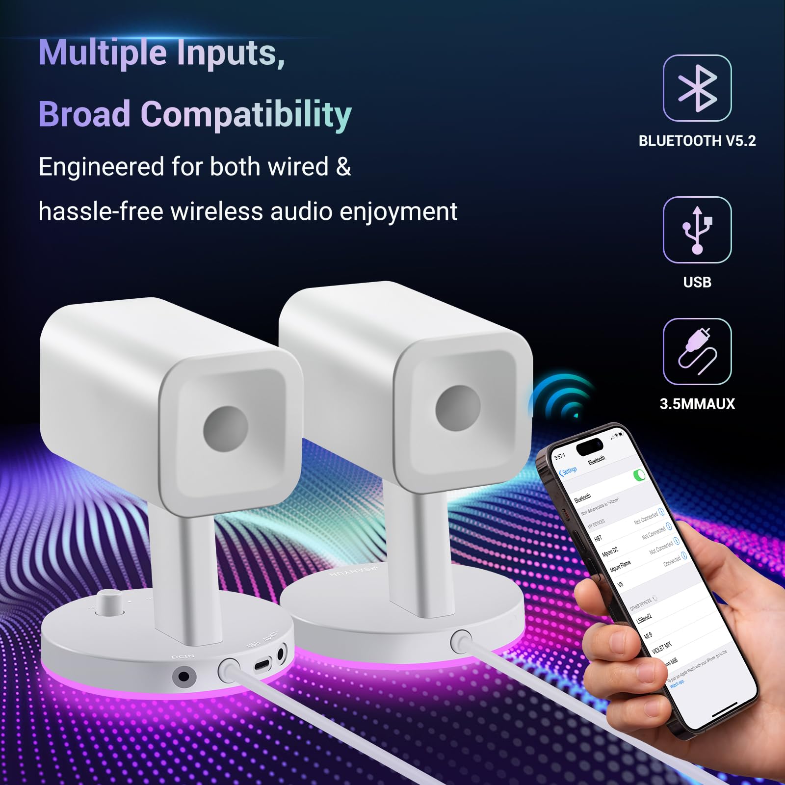 Sanyun Sw202 2.25 Computer Gaming Pc Speakers   24W Fiberglass Speaker Unit   Built In 16Bit Dac Dynamic 3D Surround Sound   Blu