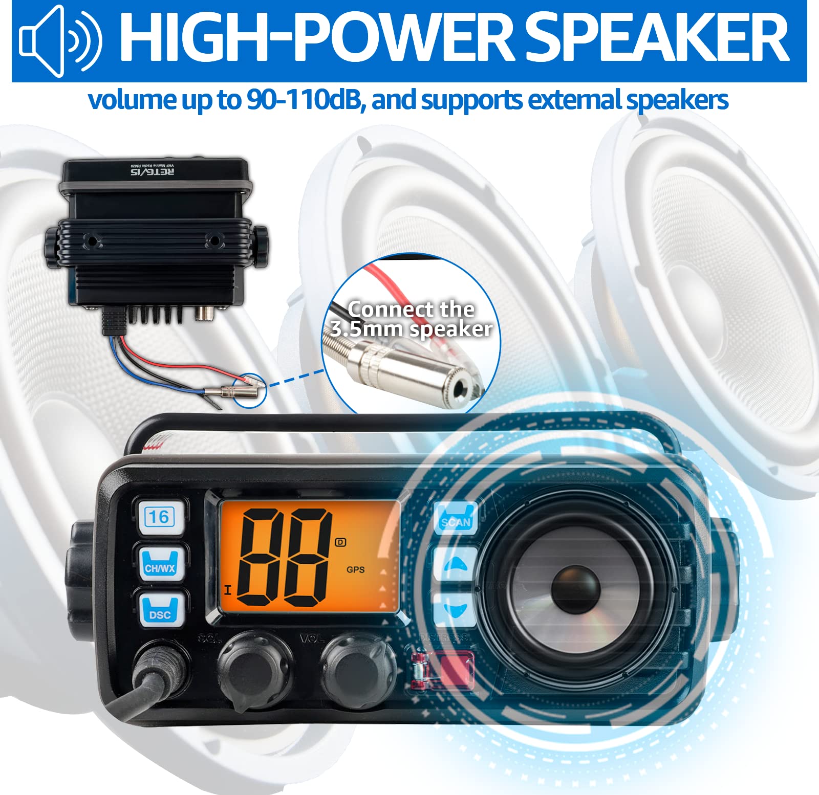 Retevis Rm20 Marine Vhf Radios For Boats, Marine Band Radio, Built In Gps, Dsc, Ip67 Waterproof, Noaa Weather, Fixed Mount Ship To Shore Radio For Boats(Black)