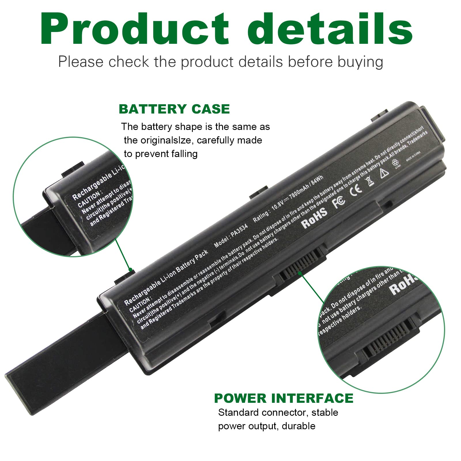 7800Mah Pa3727U 1Brs Pa3535U 1Brs Pabas098 Pabas099 Pabas174 Laptop Battery For Toshiba Satellite A200 A205 A210 A300 A305 A350