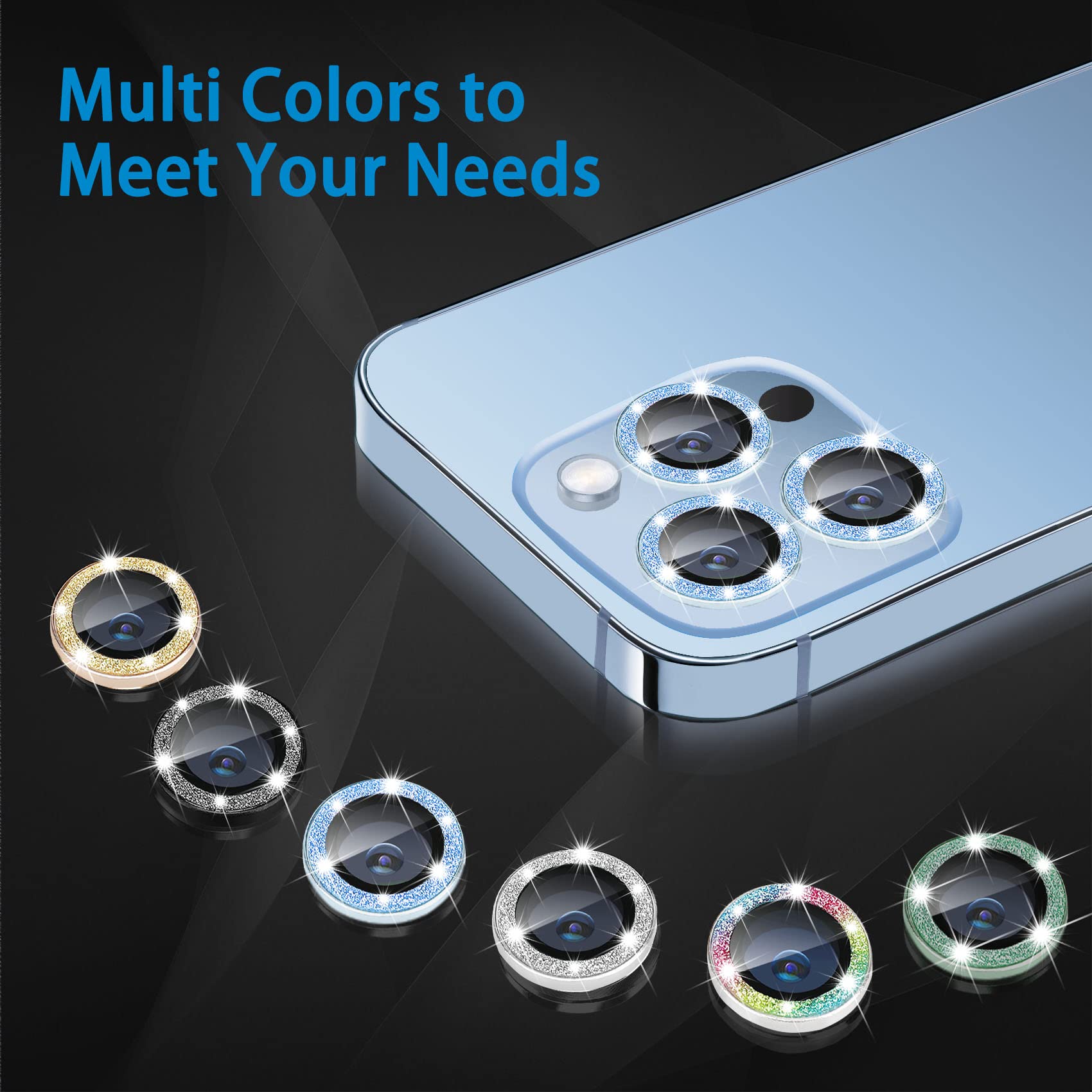 Hsefo Compatible With Iphone 13 Pro For 13 Pro Max Camera Lens Protector, Bling Glitter 9H Tempered Glass Lens Cover Anti Scratc