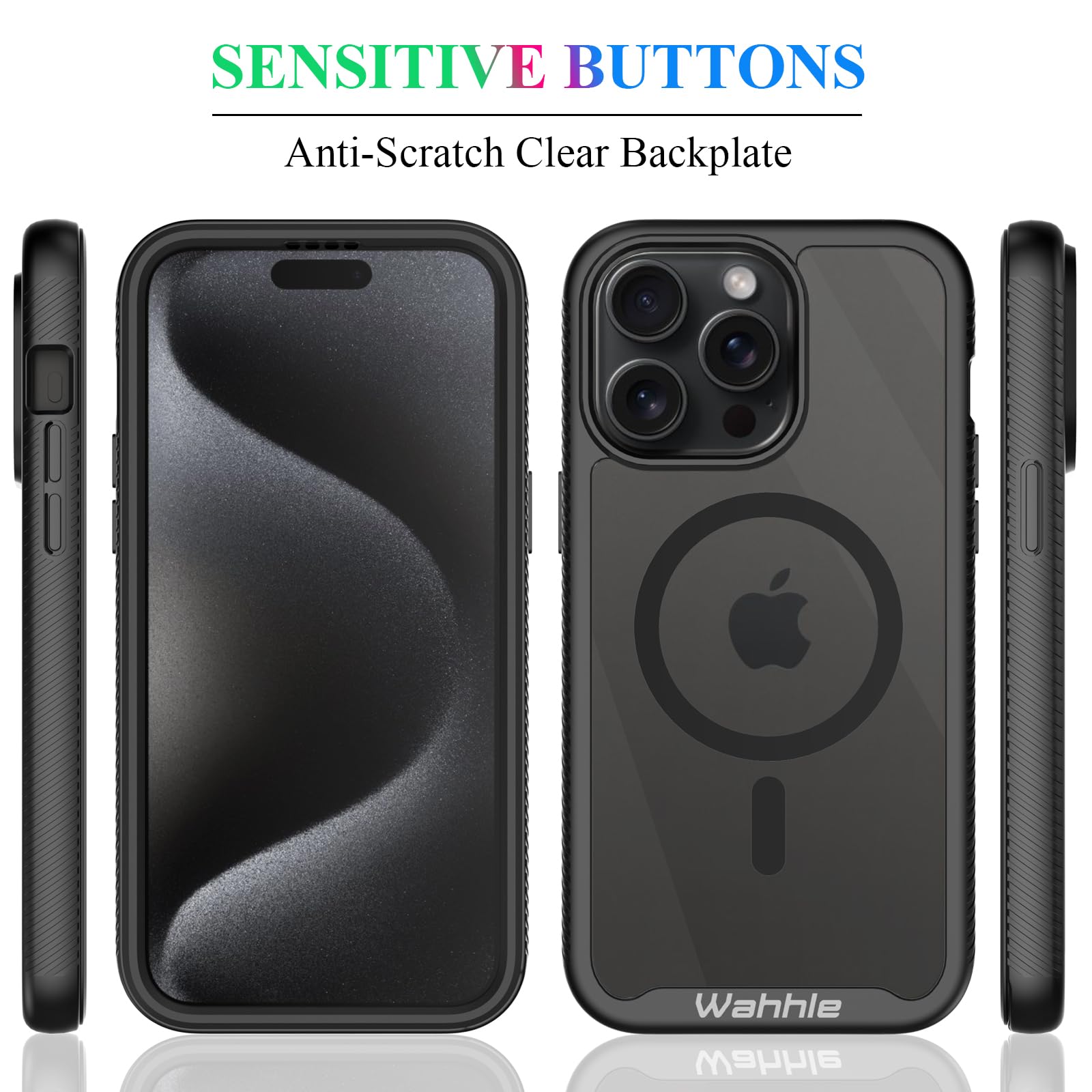 Wahhle Compatible With Iphone 15 Pro Case, Magnetic Wireless Charging Built In Screen Protector Full Body Shockproof Slim Fit Bu