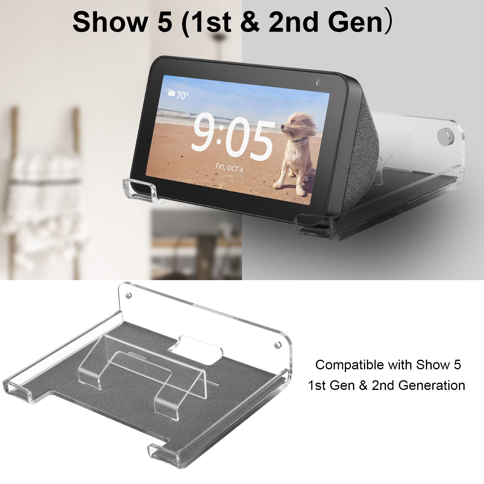 Txesign Show 5 Wall Mount Holder Acrylic Stand Shelf Compatible With Show 5 (1St & 2Nd Gen)