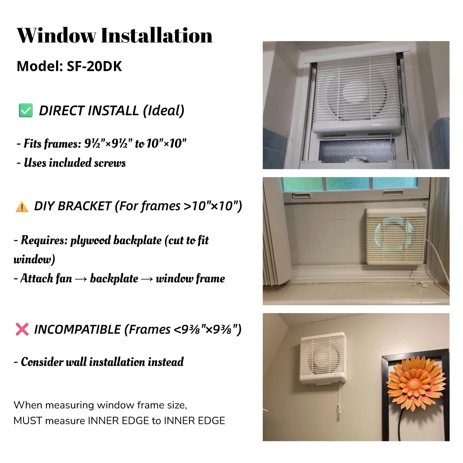 Sailflo 9.5 X 9.5 Inch Cutout Window Shutter Exhaust Fan With Reversible Airflow, 300Cfm 30W Wall-Mounted Quiet Ventilation Fan