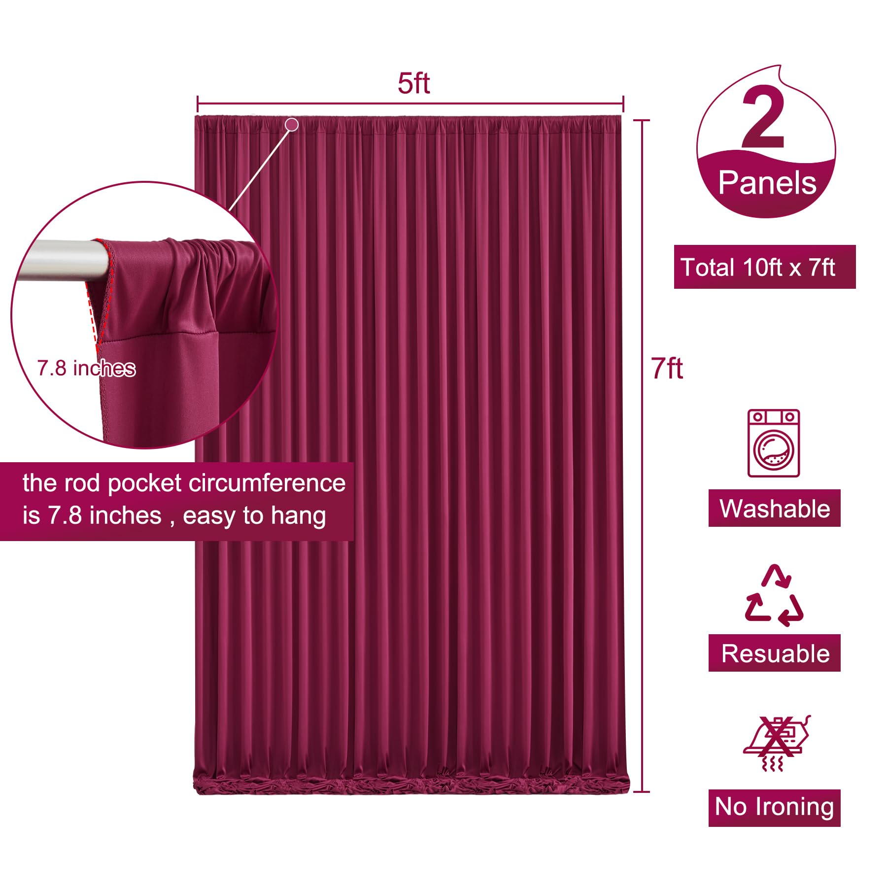 Burgundy Backdrop Curtain For Parties Wedding Wrinkle Free Maroon Photo Curtains Backdrop Drapes Fabric Decoration For Birthday
