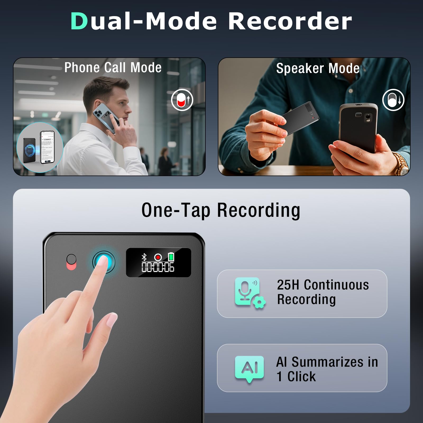 Zeoupt Ai Voice Recorder, Audio Activated Recorder With Playback, App Control, Transcribe & Summarize With Ai Technology, 190 La
