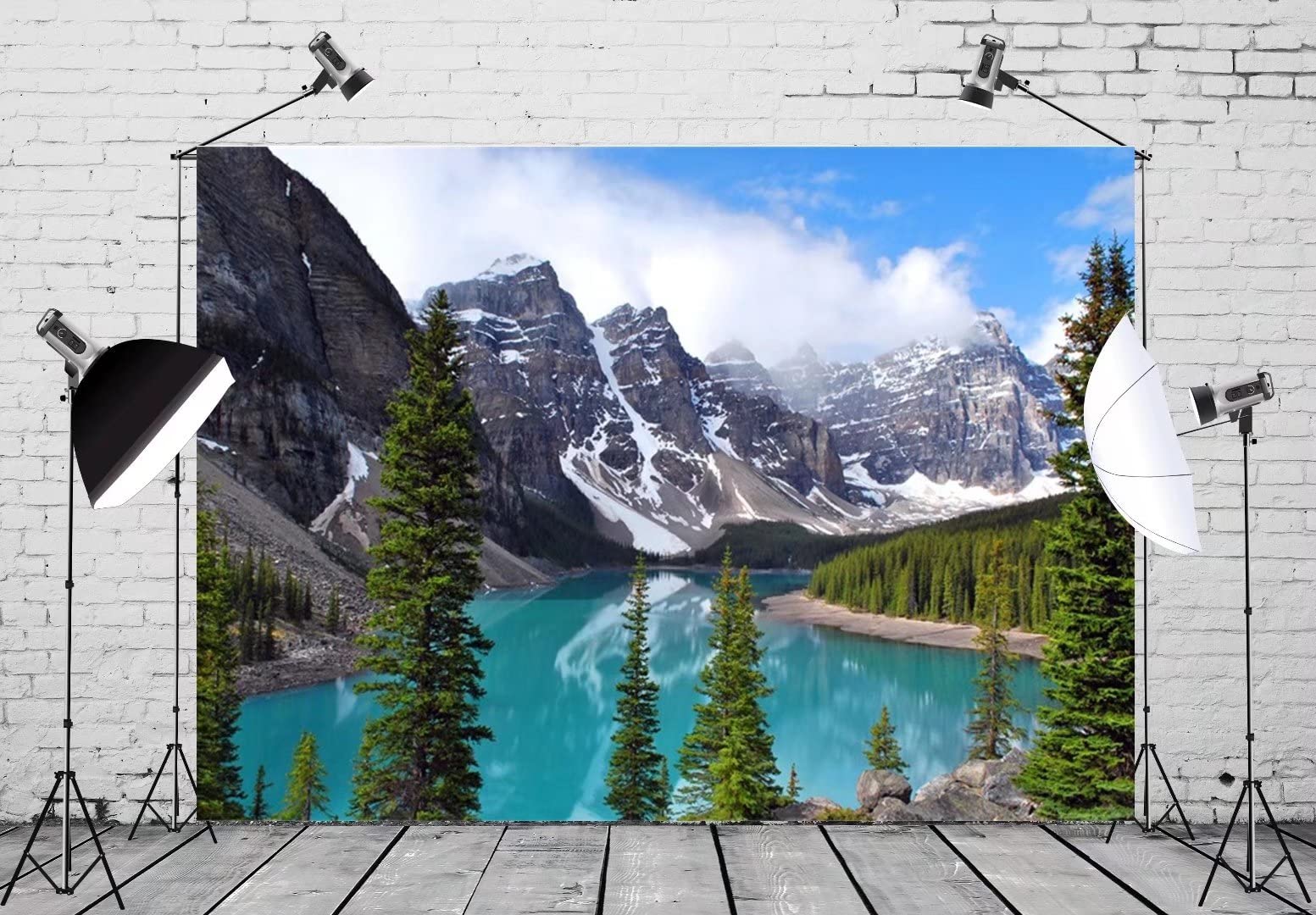 Beleco 5X3Ft Fabric Mountain Backdrop National Park Scenery Picturesque Moraine Lake In Banff,Canada Photograph Background Blue
