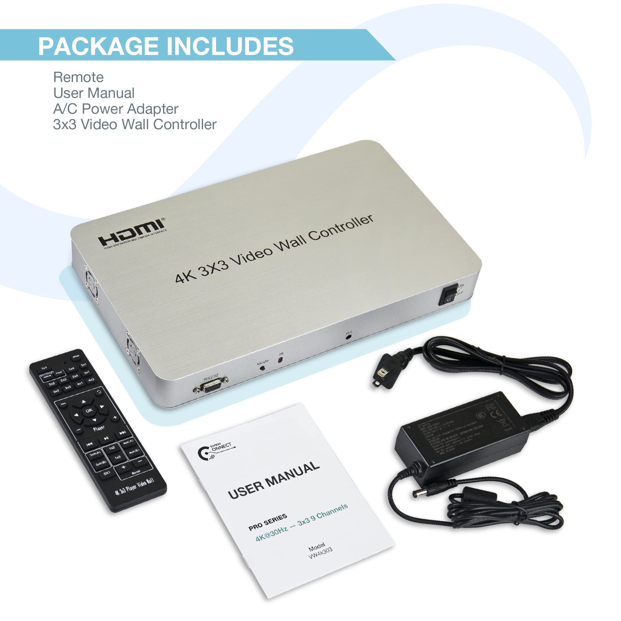 Expert Connect 3X3 Video Wall Controller | 9 Channels | 4K, 1080P, Hdmi 1.4, Hdcp1.4 | 1 Hdmi Input & 9 Outputs | 13 Display Modes   1X2, 1X3, 1X4, 2X1, 2X2, 2X3, 2X4, 3X1, 3X2, 3X3, 4X1, 4X2