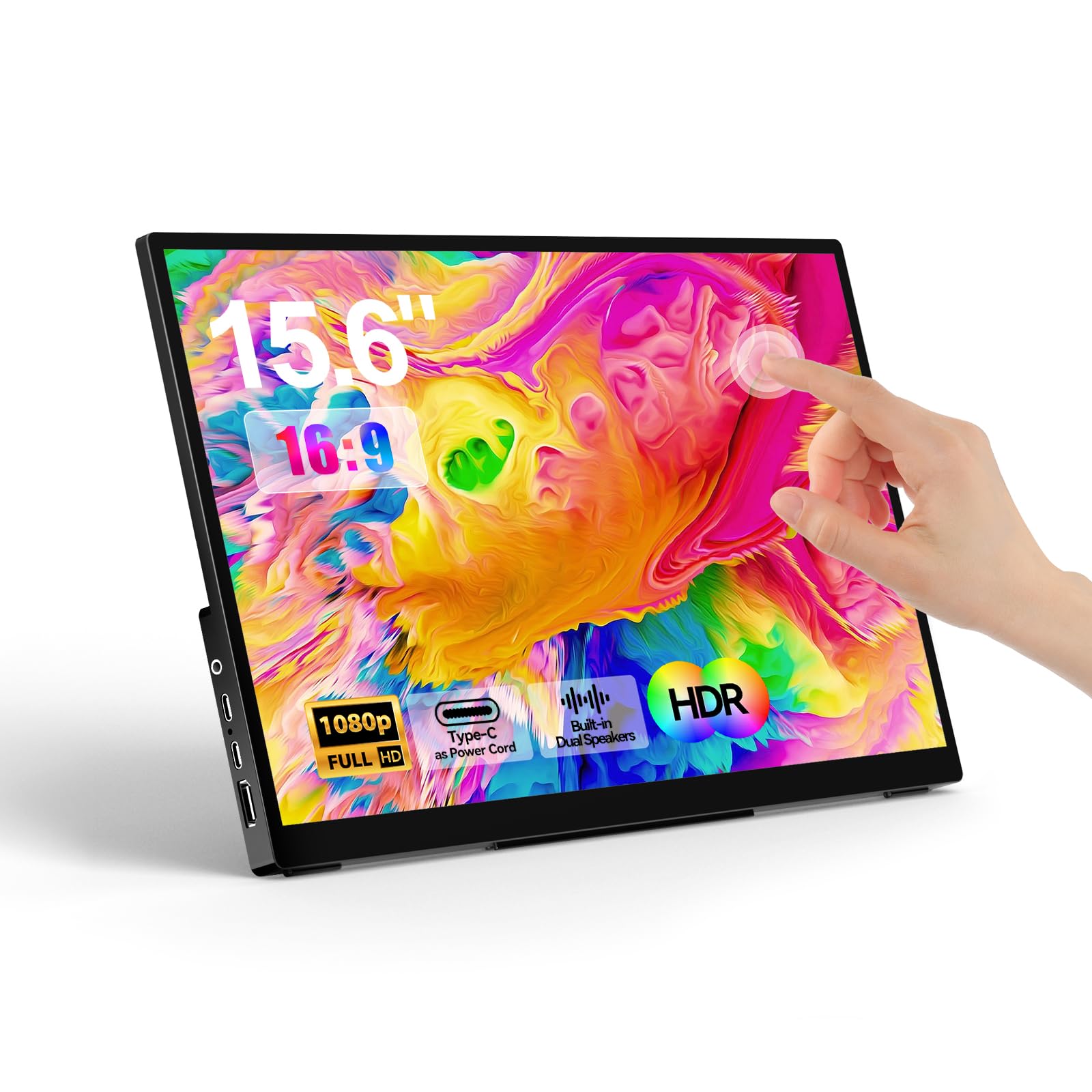 Portable Monitor Touchscreen 15.6 Inch 1080P Fhd Ips Screen With Tempered Glass Metal Frame Kickstand, Travel Gaming Monitor Wit