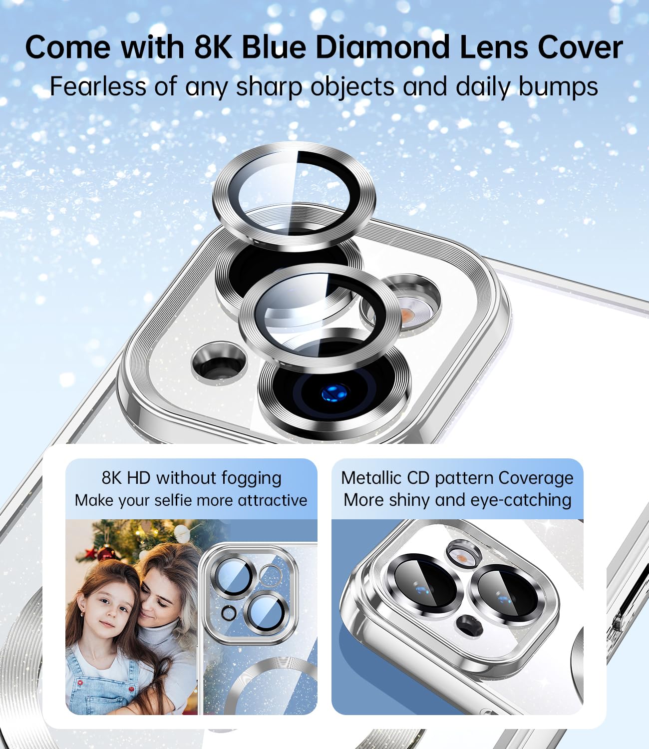 Jueshituo Magnetic Glitter Case Designed For Iphone 13 Case With Full Camera Protection And Strongest Magnetism, Soft Tpu Platin