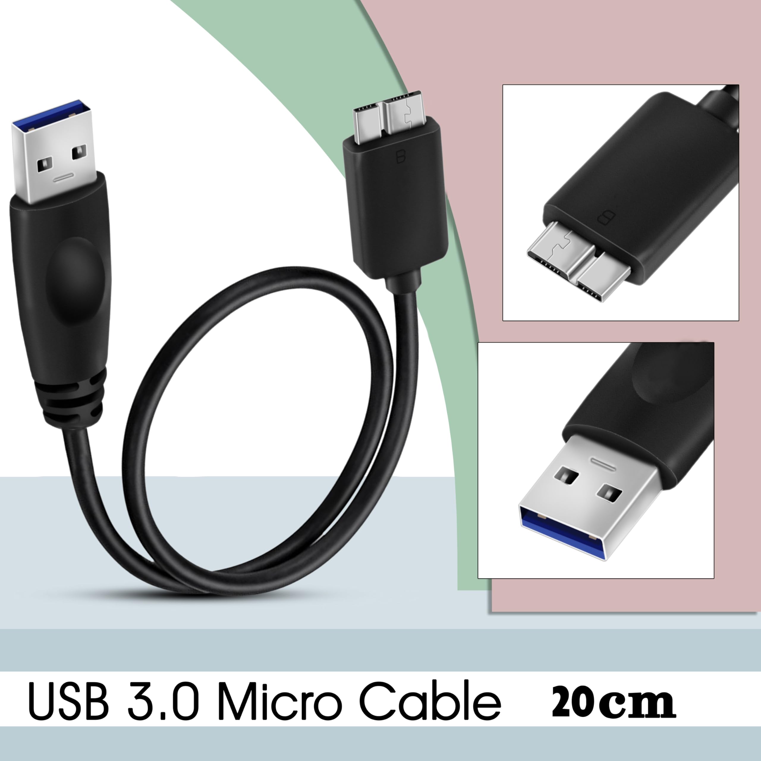 Saitech It Usb 3.0 Cable A To Micro B High Speed Upto 5 Gbps Data Transfer Cable For Portable External Hard Drive   (20Cm), Blac