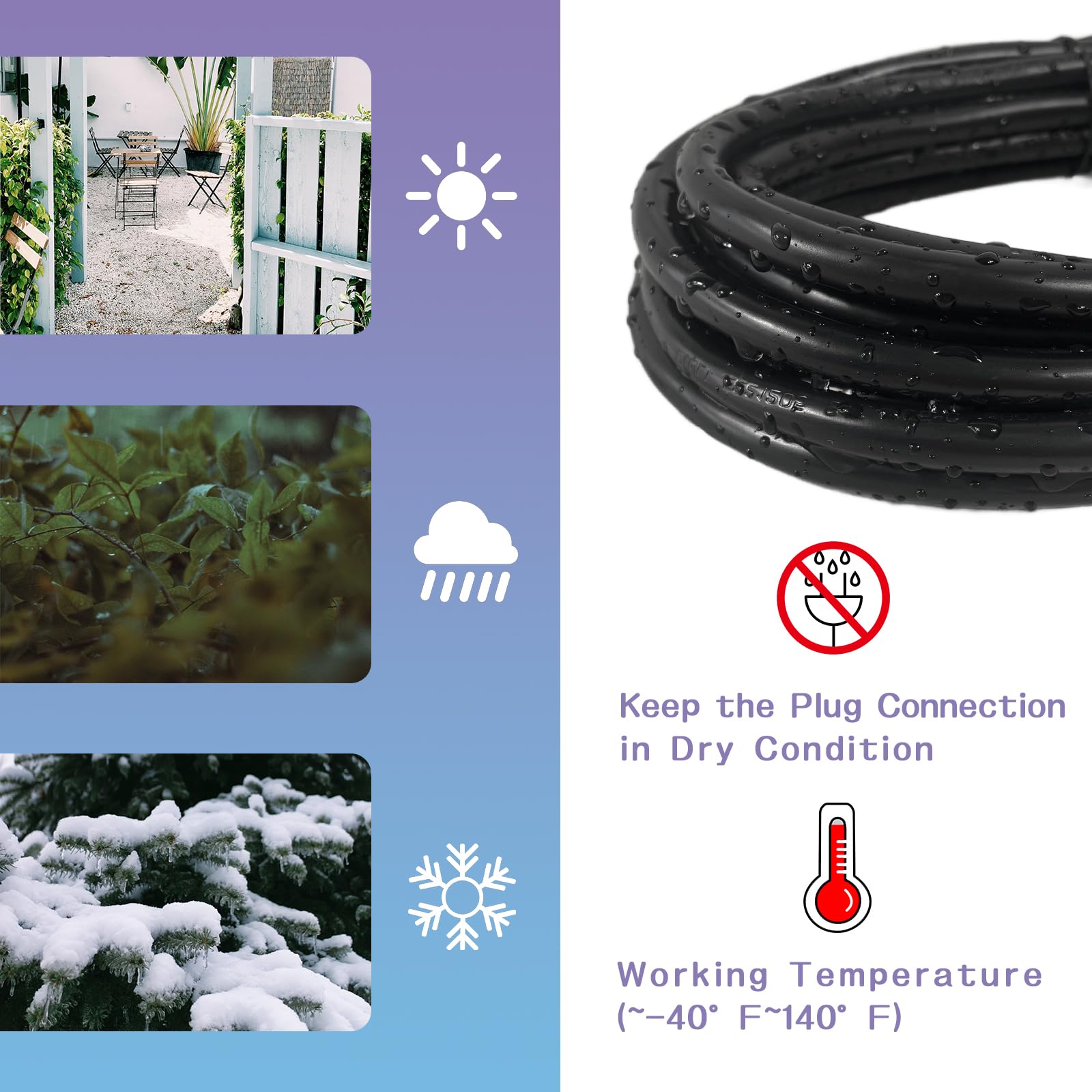 Greatide Indoor Outdoor Extension Cord 25 Ft, 16/3 Sjtw Weatherproof Black Electrical Cords, 13 Amp Heavy Duty 3 Prong Power Cab