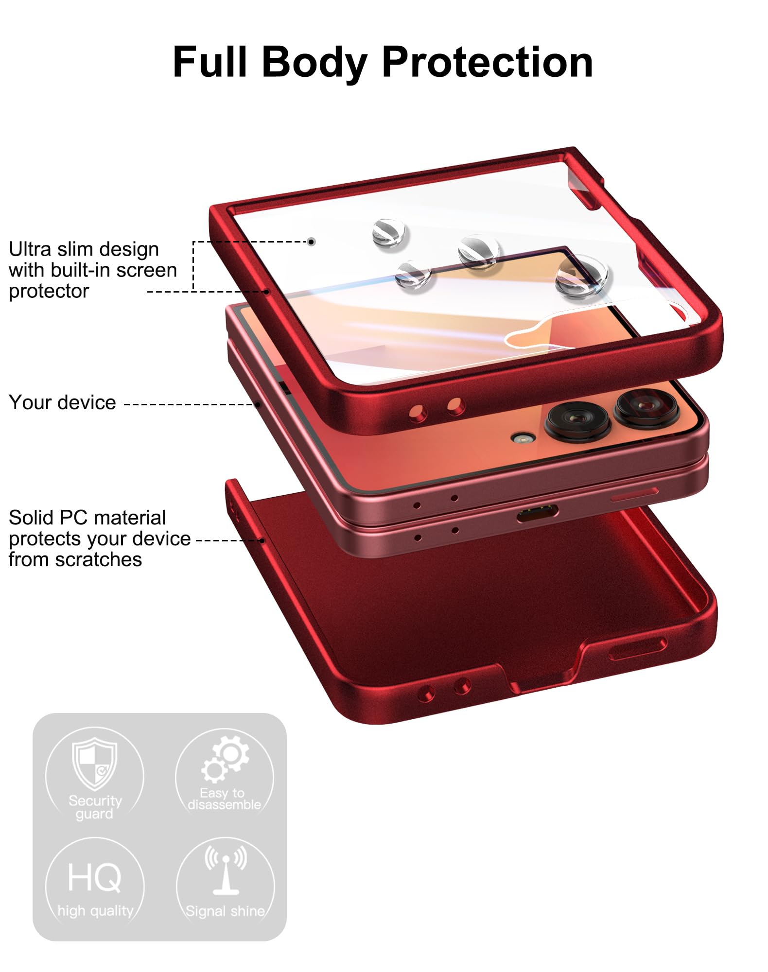 Foluu Slim Fit Case For Samsung Galaxy Z Flip 7, With Front Built-In Screen Protector, Ultra Thin Matte Pc Protective Cover For