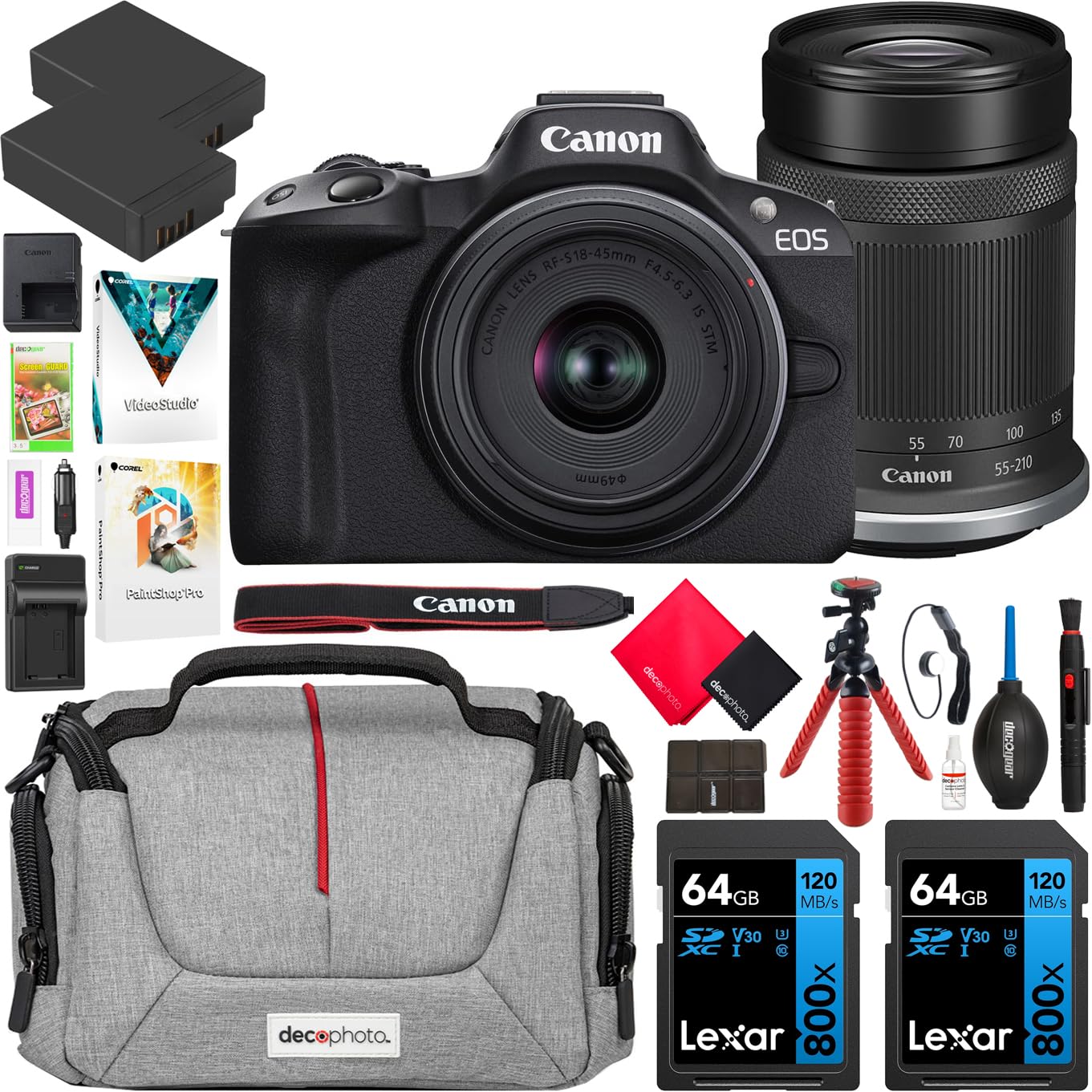 Canon Eos R50 Mirrorless Camera (Black) With Rf S 18 45Mm F4.5 6.3 Is Stm Lens 5811C012 Bundle With Deco Gear Photography Bag +