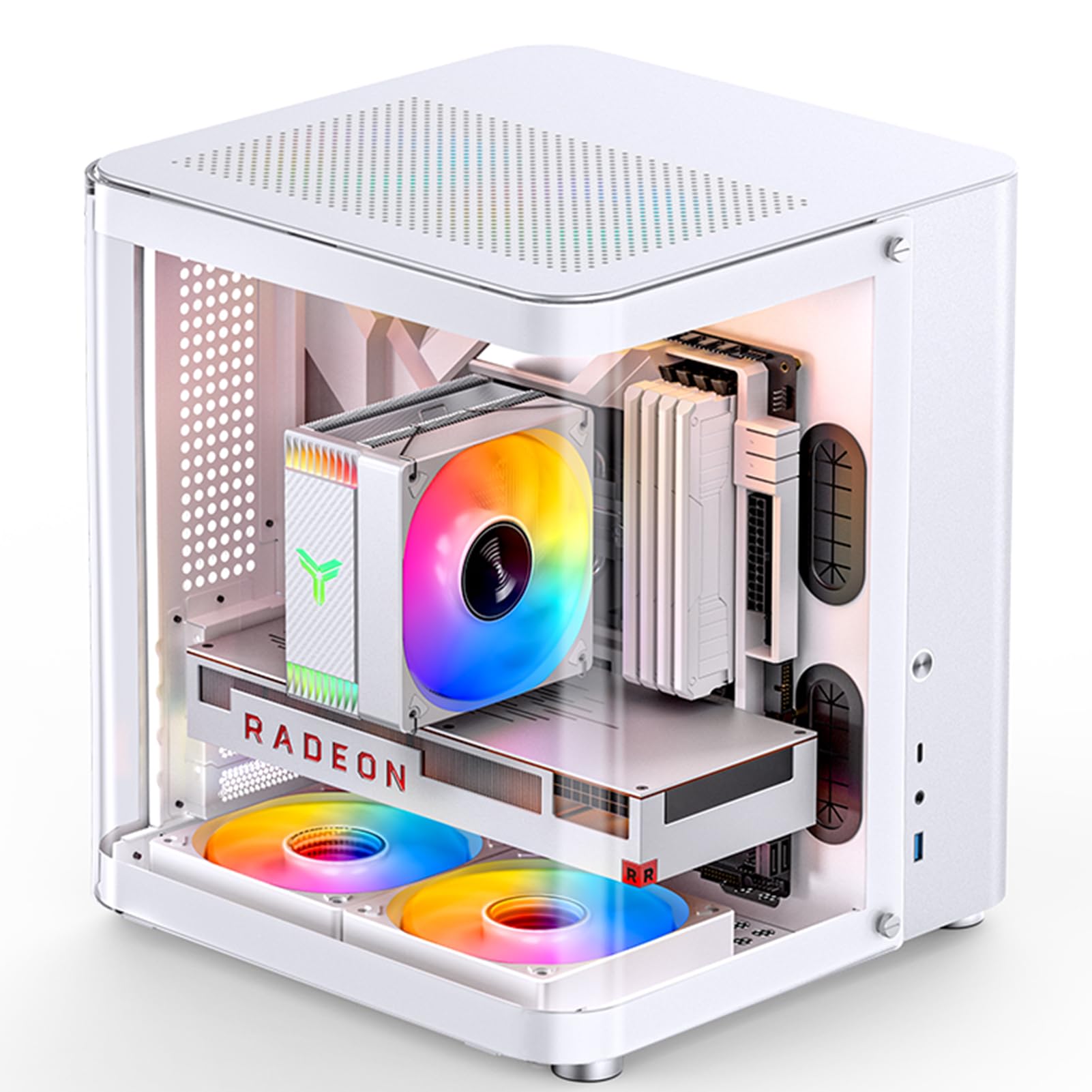 JONSBO TK-1 White Micro ATX Mini Tower Computer CASE, Hyperboloid Glass Design, Separated Cabinet Structure, Al Alloy Shell Matx