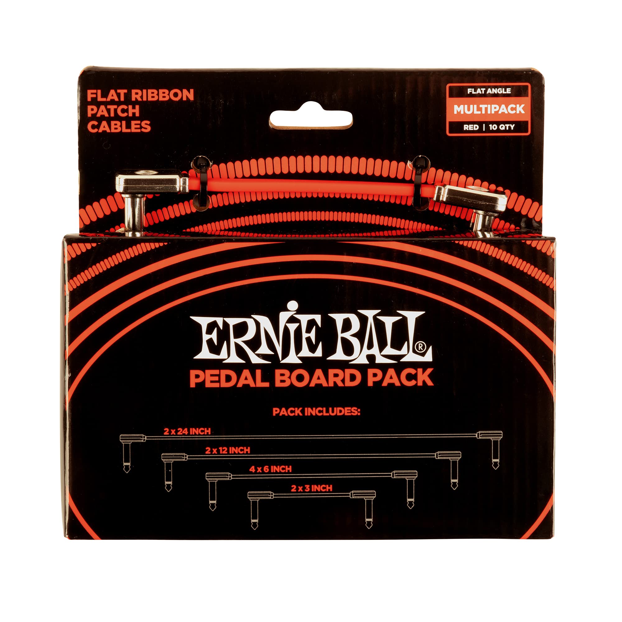 Ernie Ball Flat Ribbon Patch Cables Pedalboard Multi Pack   Red