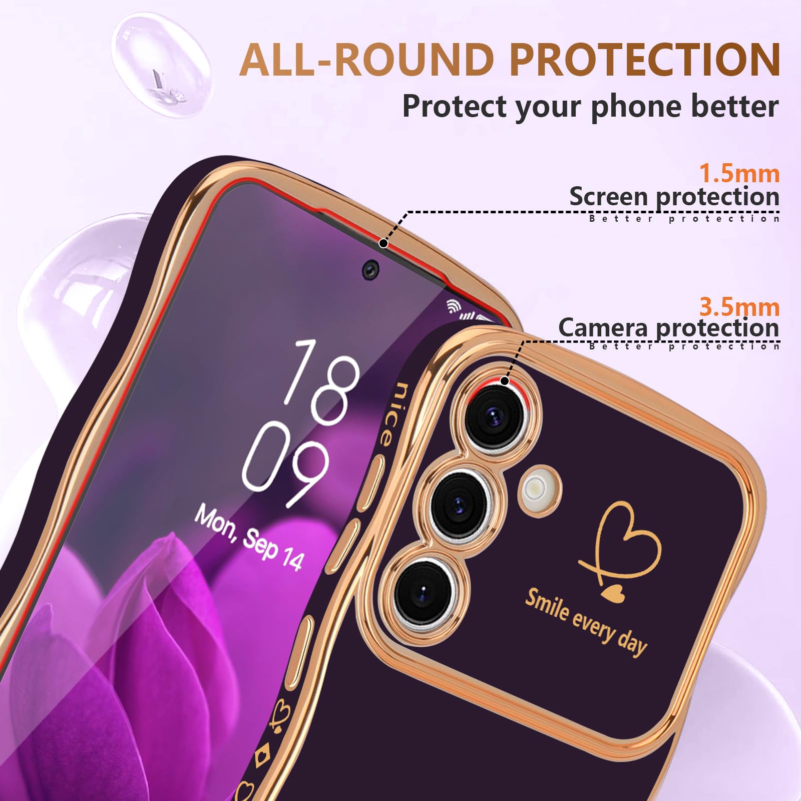 Lchulle For Samsung Galaxy S24 Plus Case For Women Girls, Cute Wave Frame Curly Shape With Love Heart Camera Protection Cover Lu