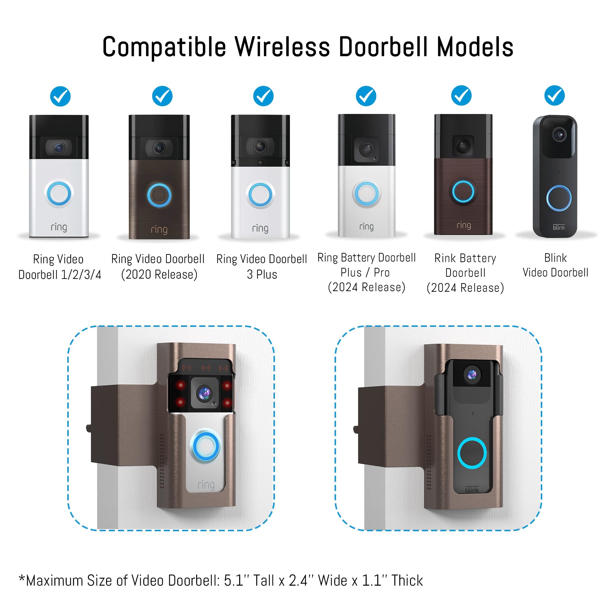 Anti Theft Ring Doorbell Mount: Metal Ring Apartment Door Mount Blink Doorbell Camera Holder No Drill   Renter Friendly Ring Doo