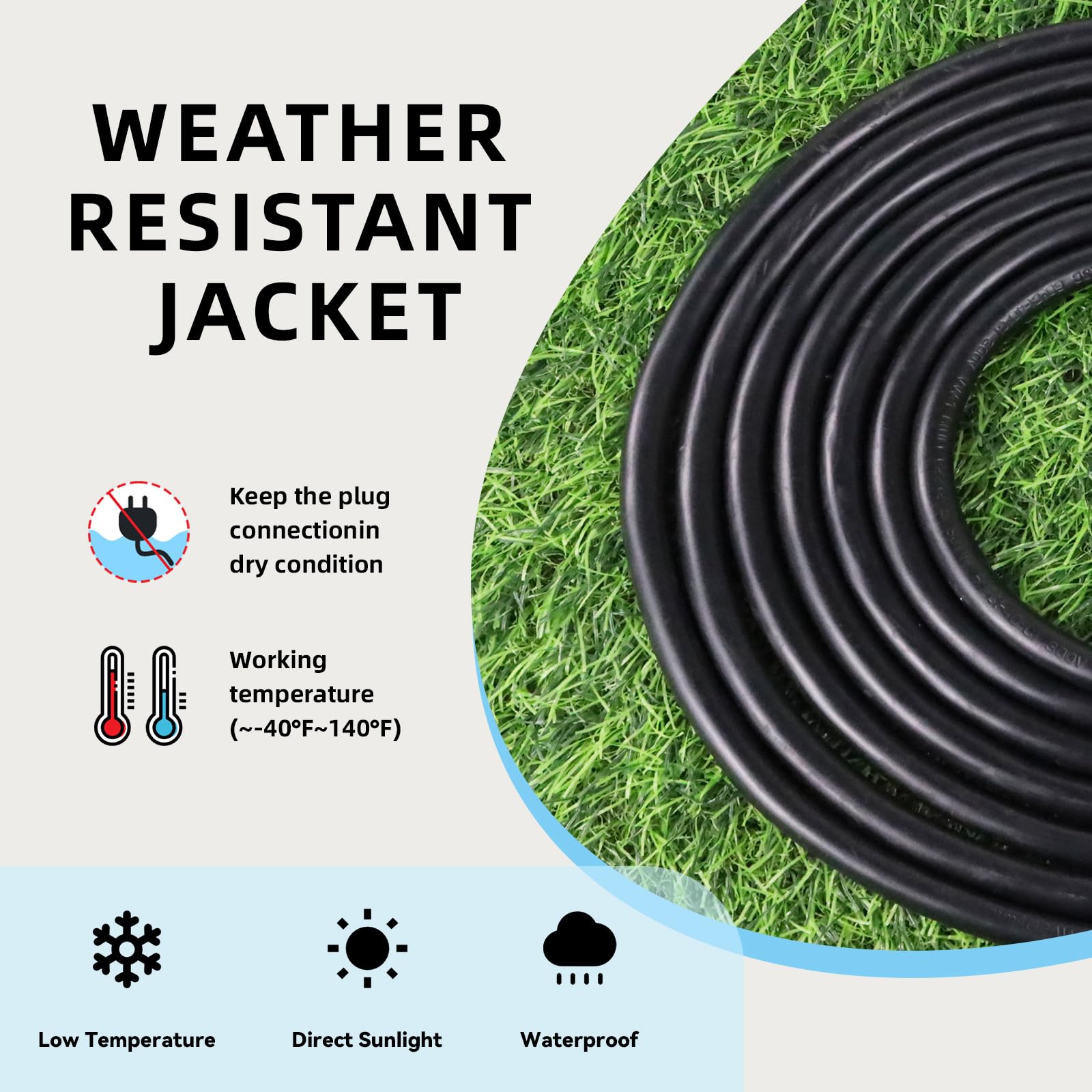 EP 10 Ft Heavy Duty Extension Cord - 12/3 SJTW Black Power Cable with 3 Prong Plug for Lawn and Garden
