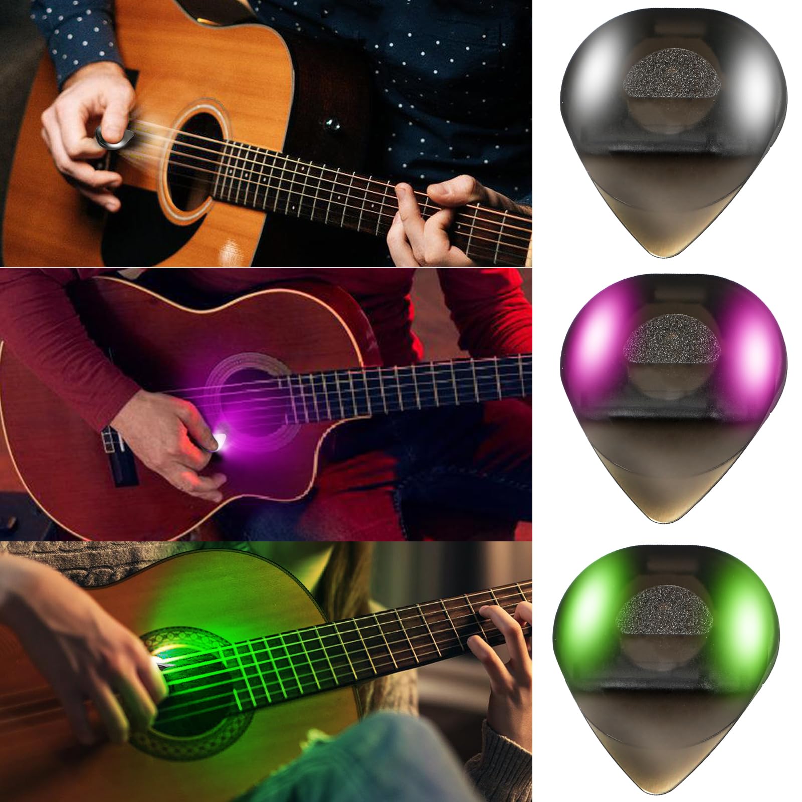 Auto Led Glowing Guitar Picks   Dazzling Colourful Illuminated Guitar Plectrum For Acoustic Electric And Bass Guitar, 0.6Mm (3 C