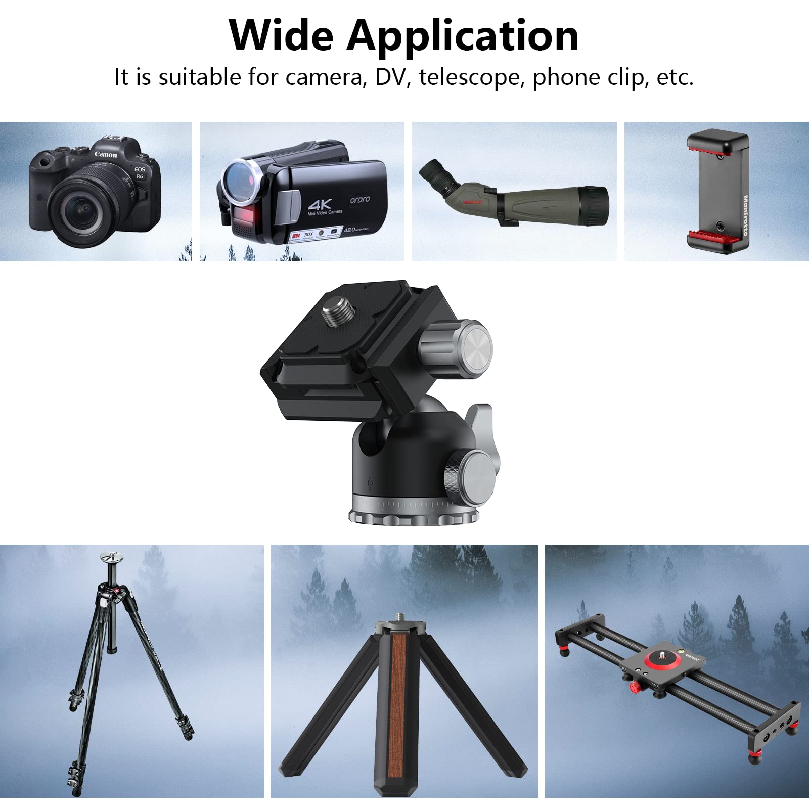 Poyinco Tripod Mini Ball Head 360 Degree Rotating Panoramic Ballhead With 1/4' Screw Quick Shoe Plate, For Tripod Monopod Slider Dslr Camera Camcorder,Max Load Up To 5 Kg/ 11Lb