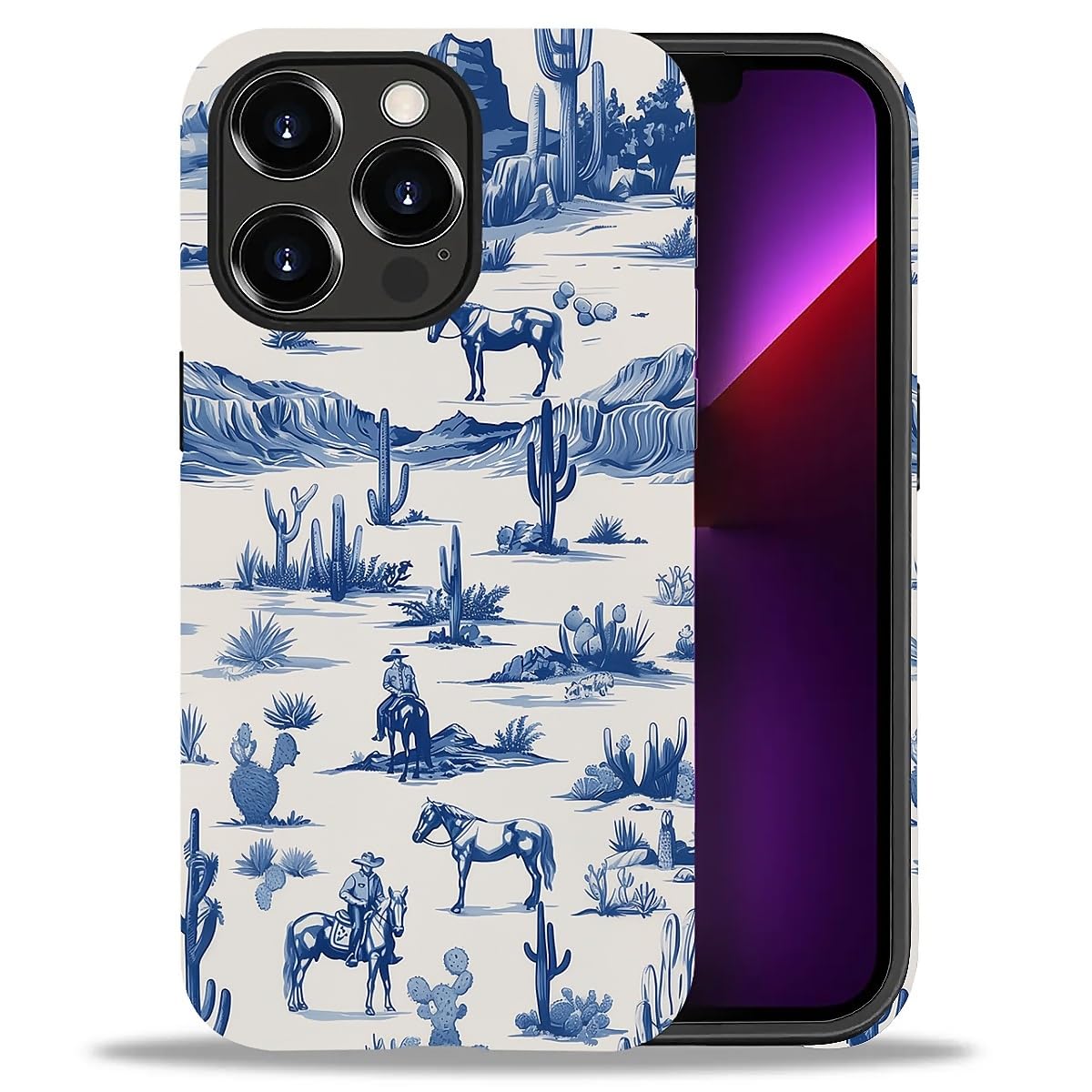 Fkbrcl4U For Iphone 13 Pro Max Case, Hybrid 2-Layer Silicone Protective Matte Case For Girl Women Western Cowboy Horse Cow Deser