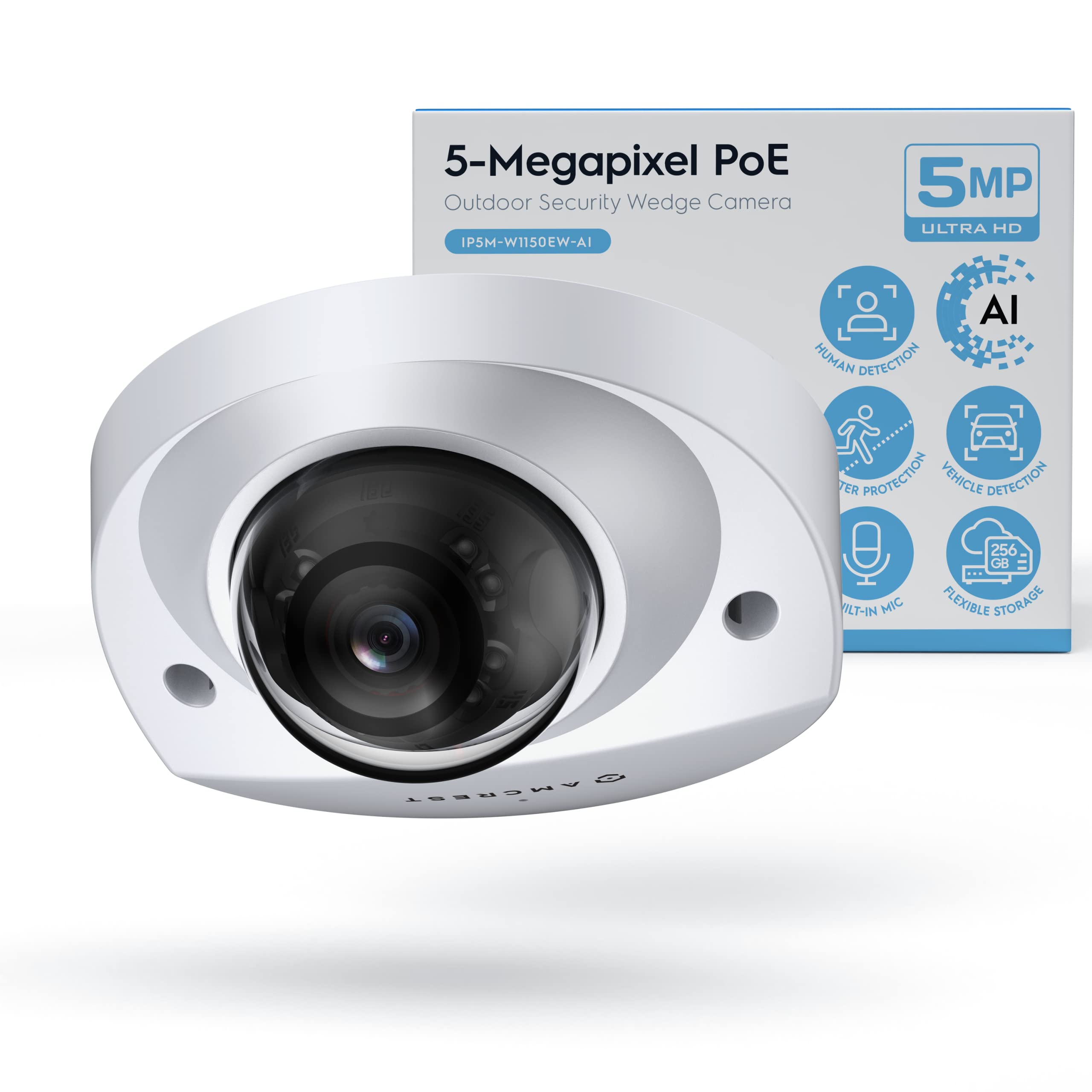 Amcrest 5Megapixel Wedge IP PoE AI Camera, Security IP Camera Outdoor, Builtin Microphone, Human & Vehicle Detection, Perimete