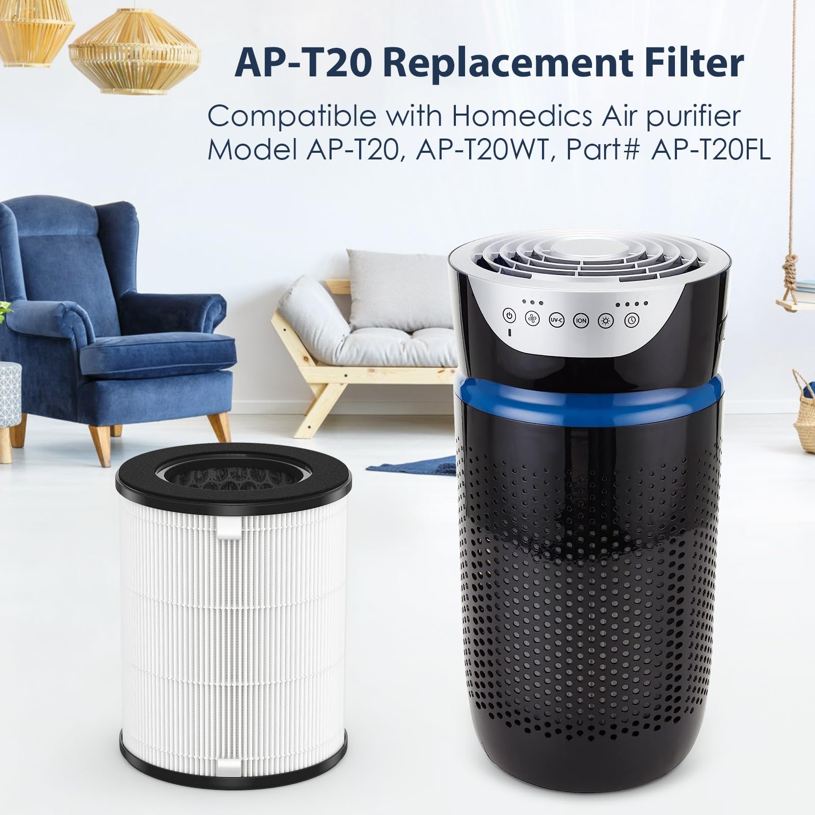 Ap T20 Replacement Hepa Filter Compatible With Homedics Ap T20 And Ap T20Wt Purifier, 3 In 1 True Hepa Replacement Filter, Part#